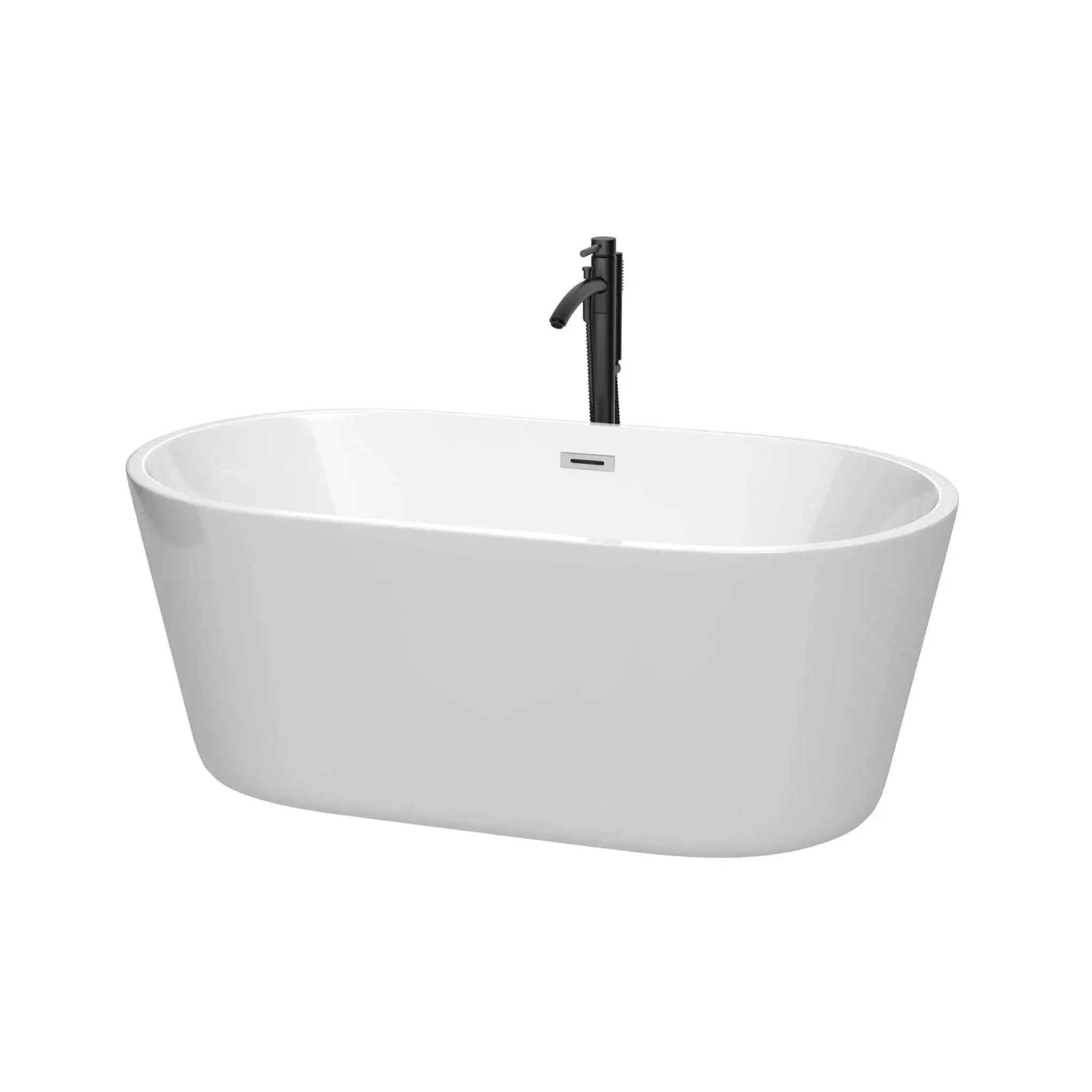 60" White Freestanding Bathtub with Polished Chrome Faucet - Carissa by Wyndham (WCOBT101260PCATPBK) image