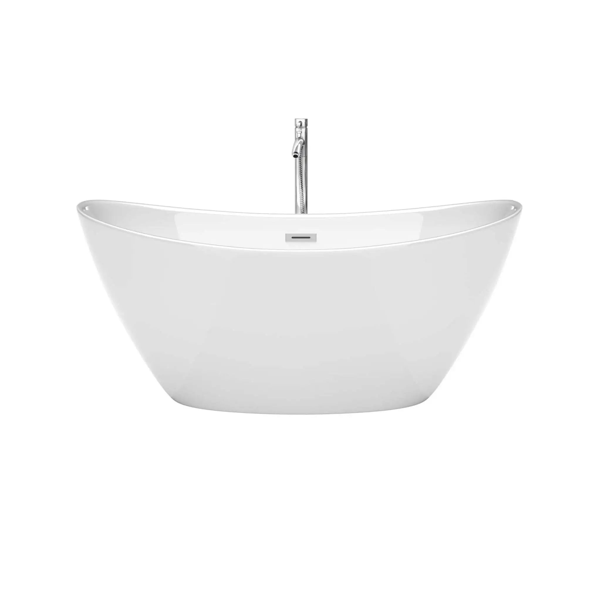 60" White Freestanding Bathtub with Polished Chrome Faucet - Dorrit by Wyndham (WCBTE652060ATP11PC) image 3