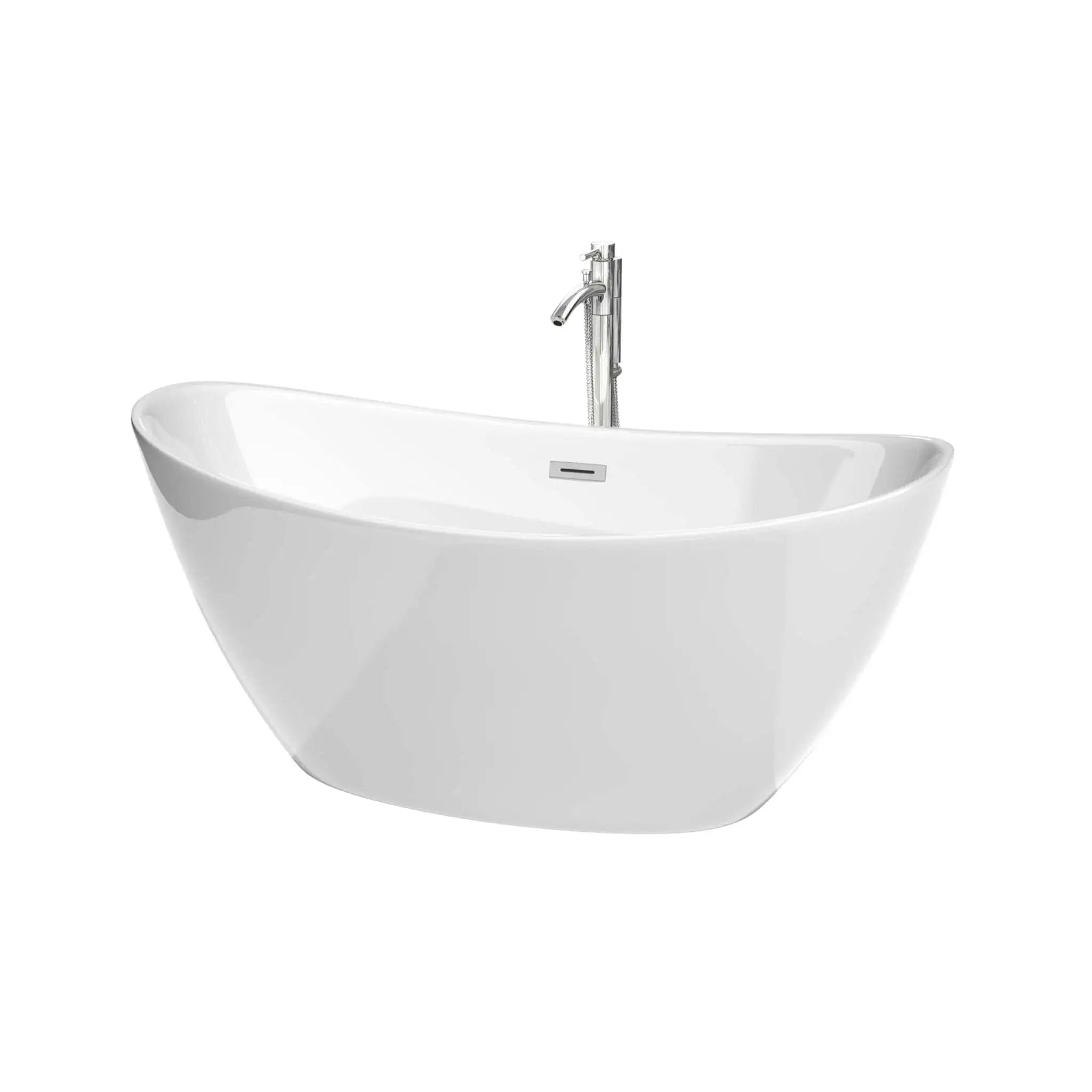 60" White Freestanding Bathtub with Polished Chrome Faucet - Dorrit by Wyndham (WCBTE652060ATP11PC) image