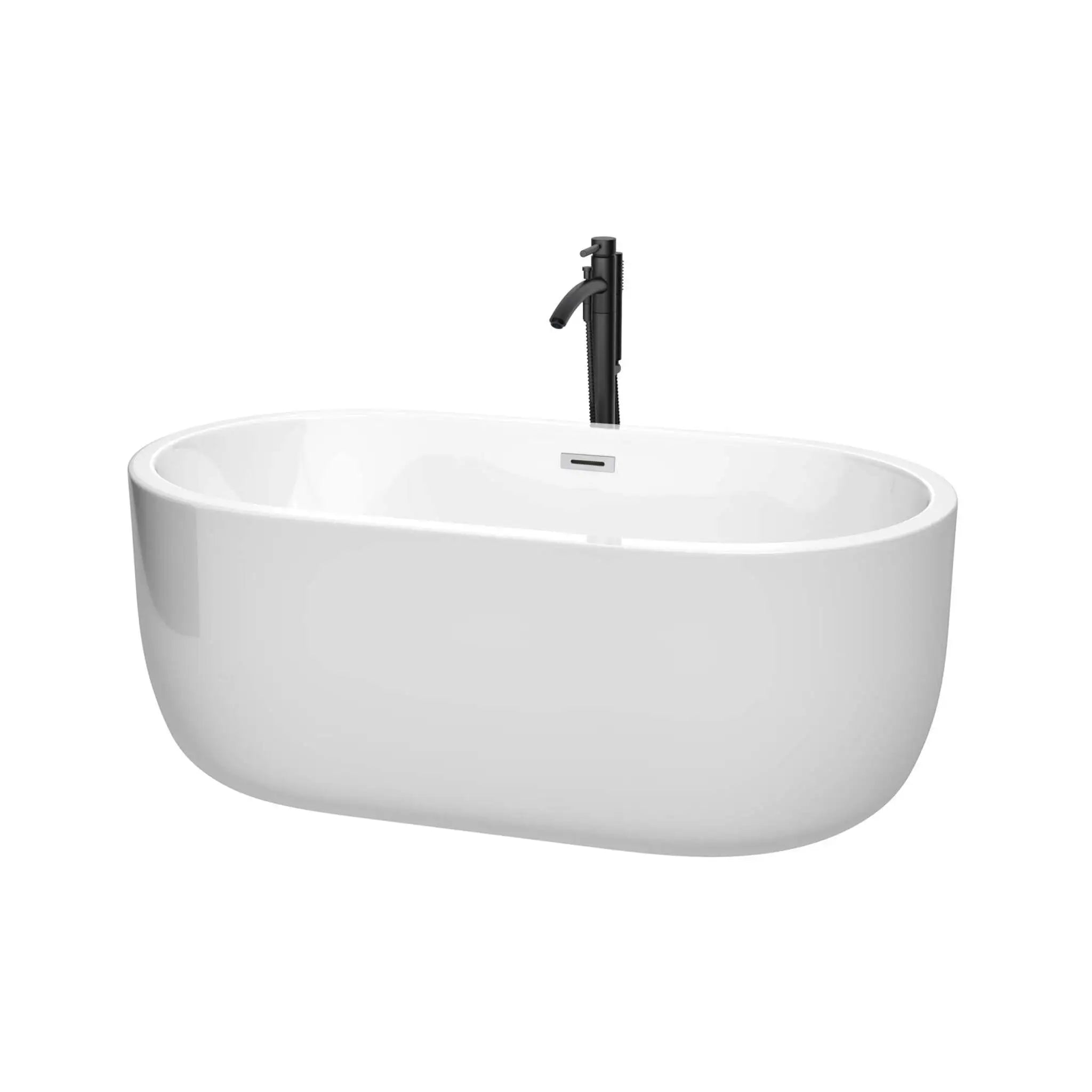 60" White Freestanding Bathtub with Polished Chrome Faucet - Juliette by Wyndham (WCOBT101360PCATPBK) image