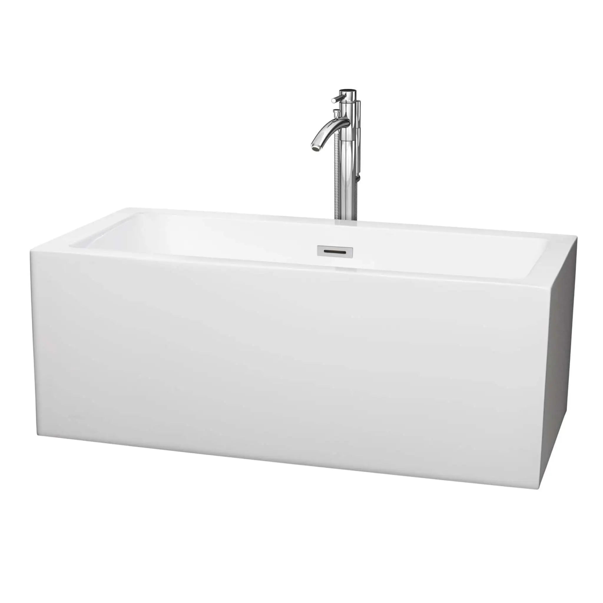 60" White Freestanding Bathtub with Polished Chrome Faucet - Melody by Wyndham (WCOBT101160ATP11PC) image