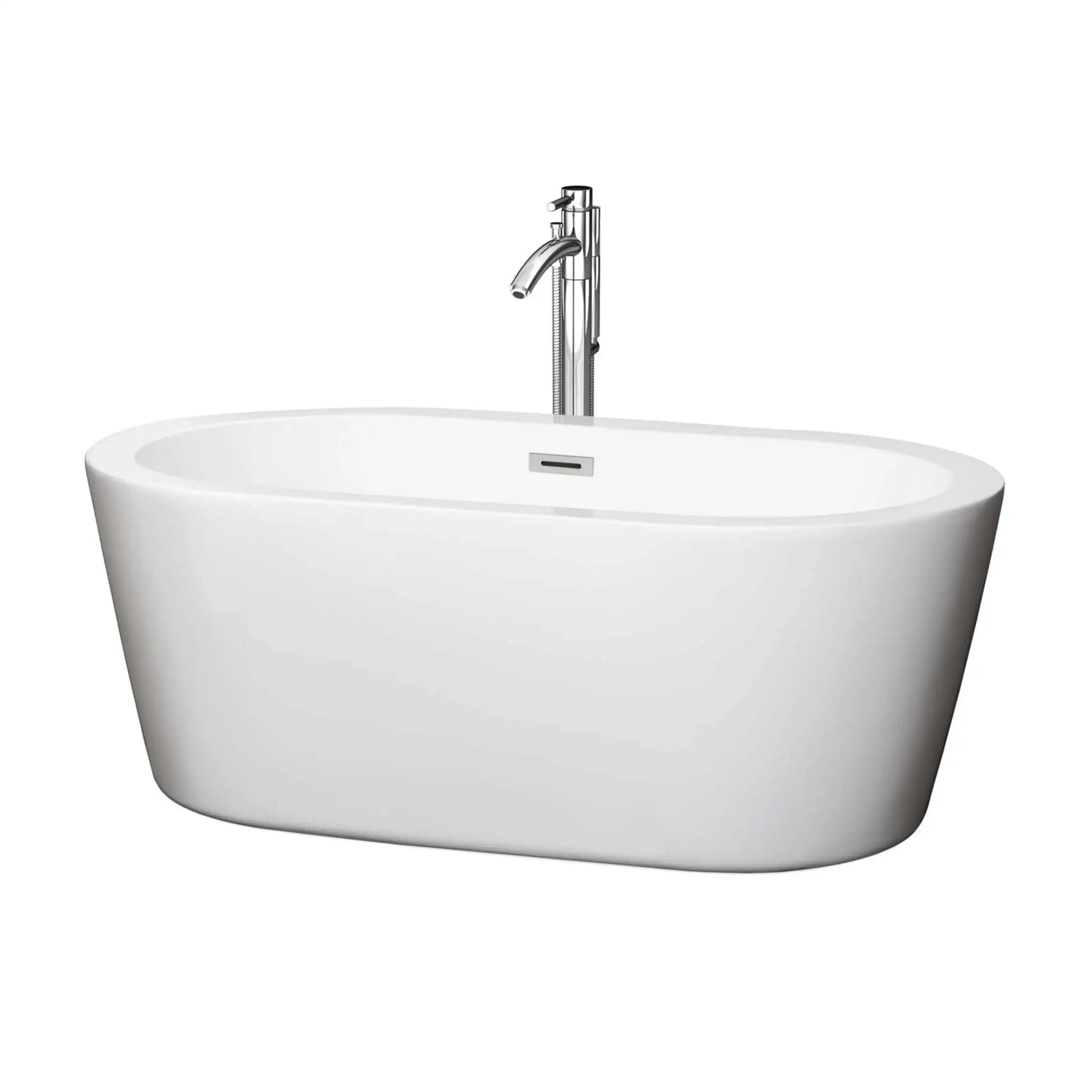 60" White Freestanding Bathtub with Polished Chrome Faucet - Mermaid by Wyndham (WCOBT100360ATP11PC) image