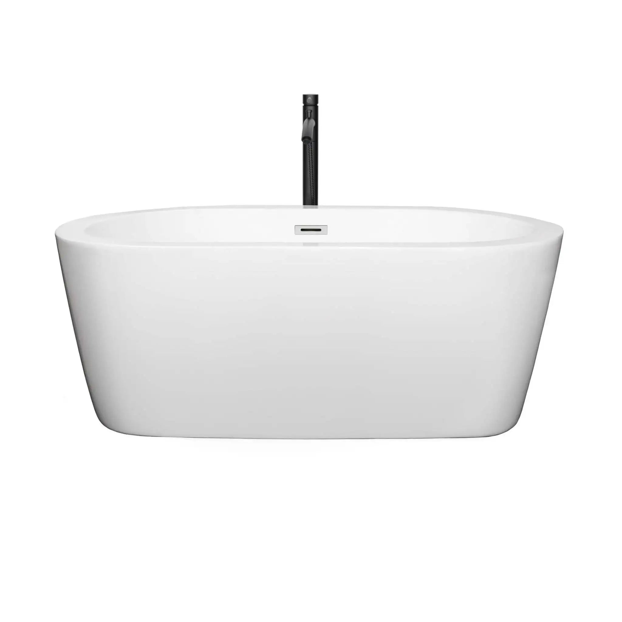 60" White Freestanding Bathtub with Polished Chrome Faucet - Mermaid by Wyndham (WCOBT100360PCATPBK) image 2
