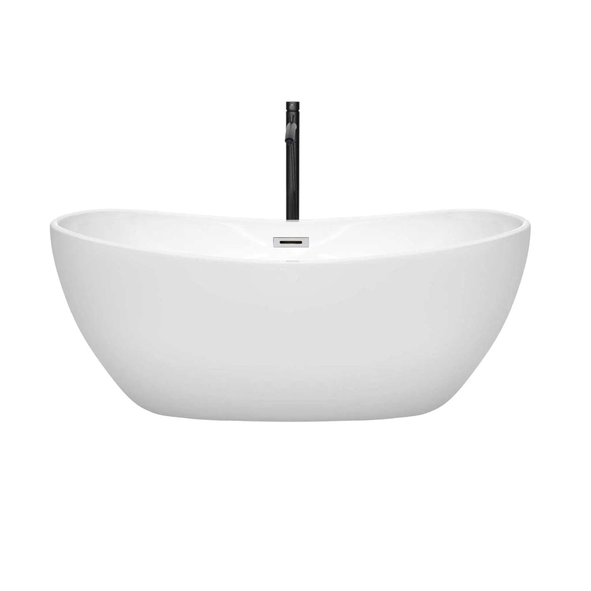 60" White Freestanding Bathtub with Polished Chrome Faucet - Rebecca by Wyndham (WCOBT101460PCATPBK) image 2
