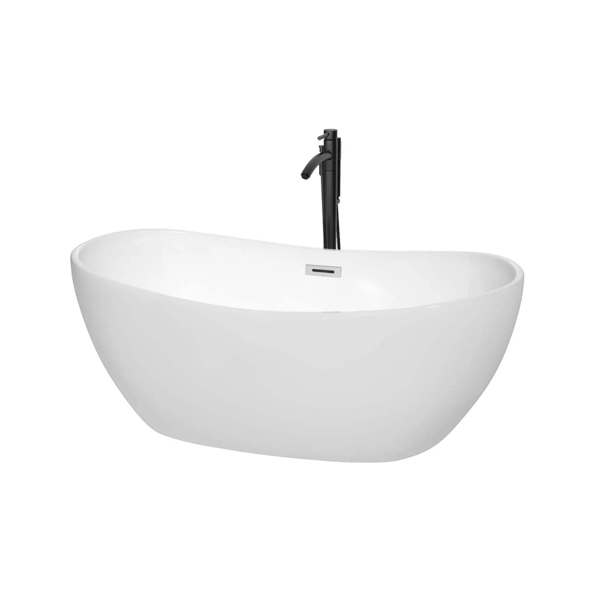 60" White Freestanding Bathtub with Polished Chrome Faucet - Rebecca by Wyndham (WCOBT101460PCATPBK) image