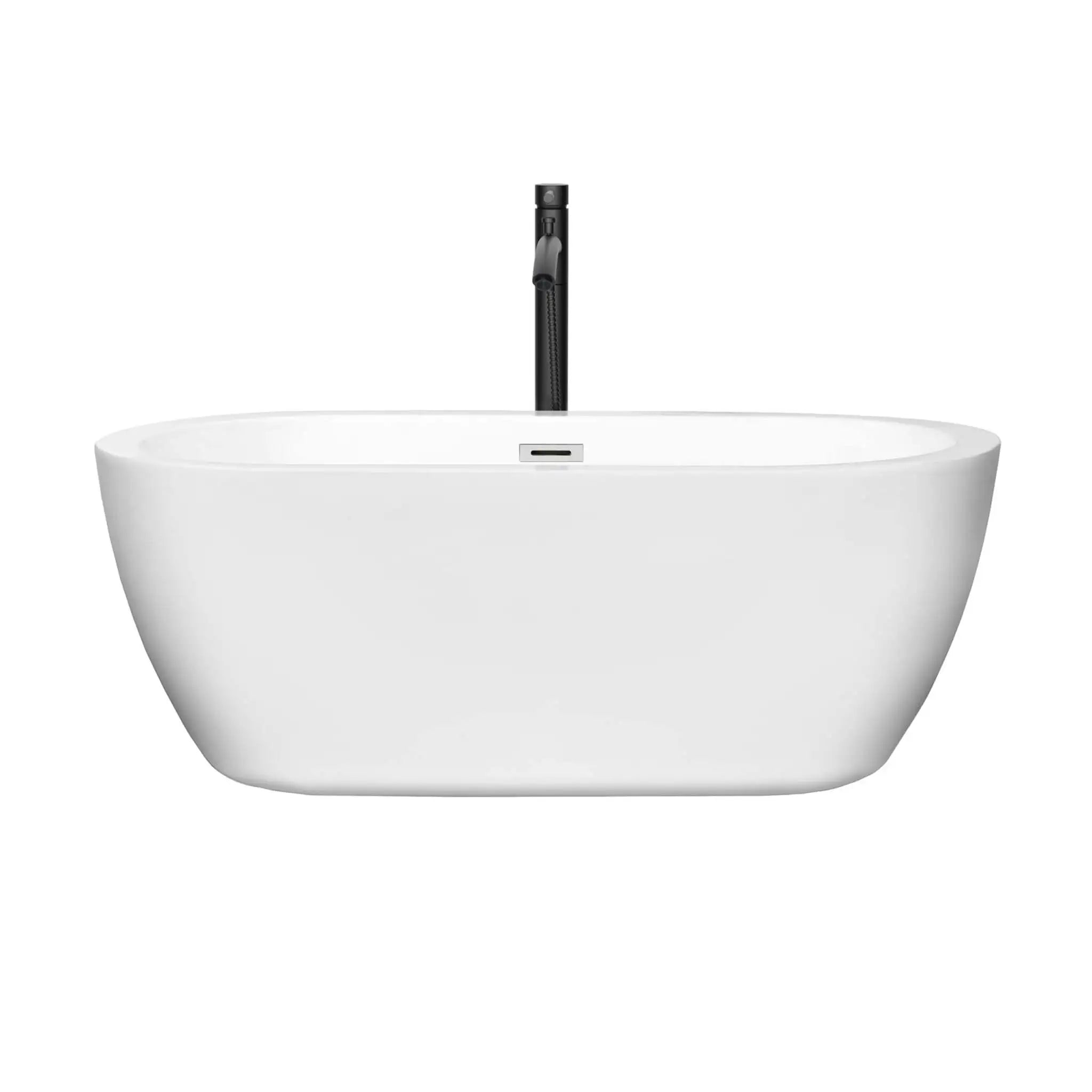 60" White Freestanding Bathtub with Polished Chrome Faucet - Soho by Wyndham (WCOBT100260PCATPBK) image 2