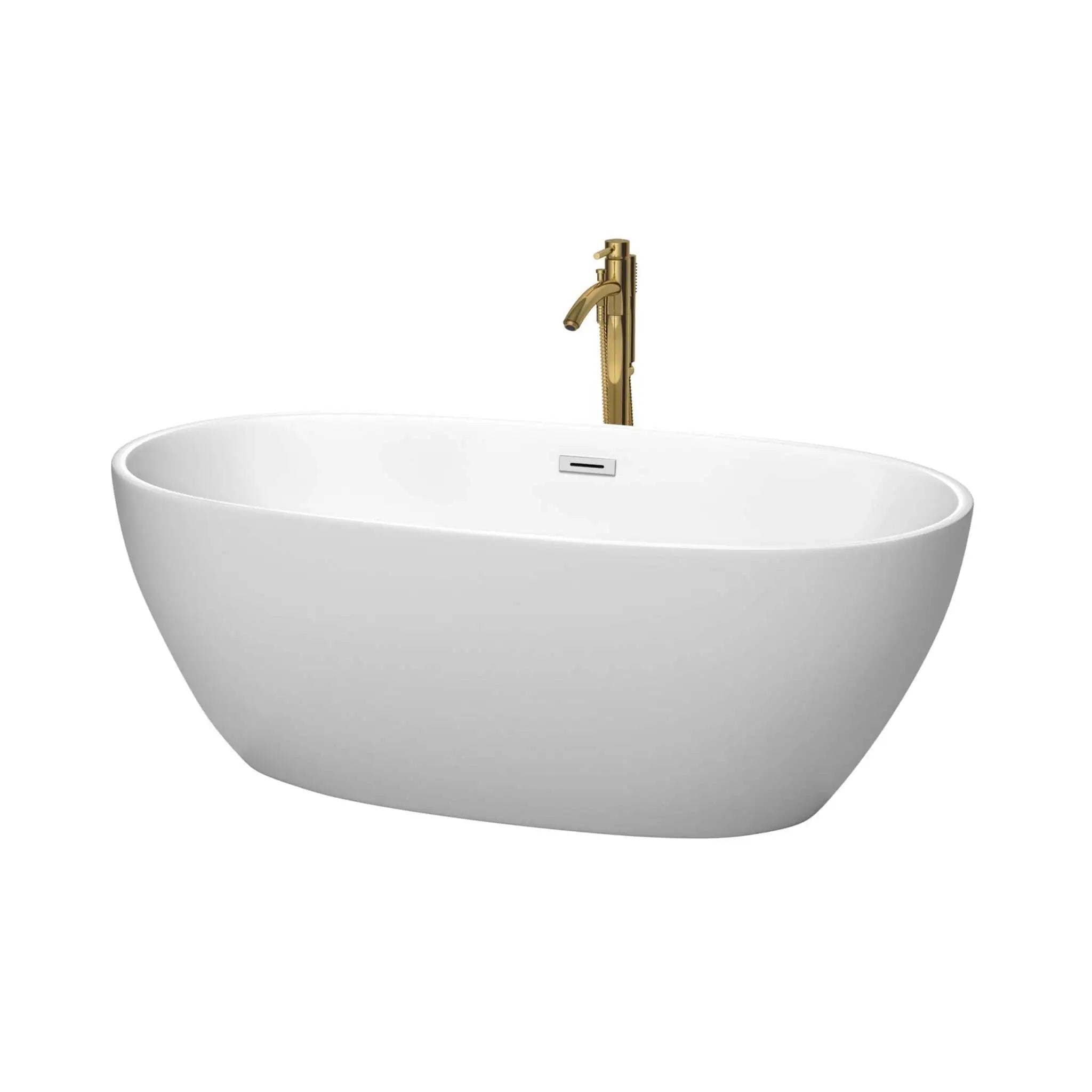 63" Matte White Freestanding Bathtub with Brushed Gold Faucet - Juno by Wyndham (WCBTE306163MWPCATPGD) image