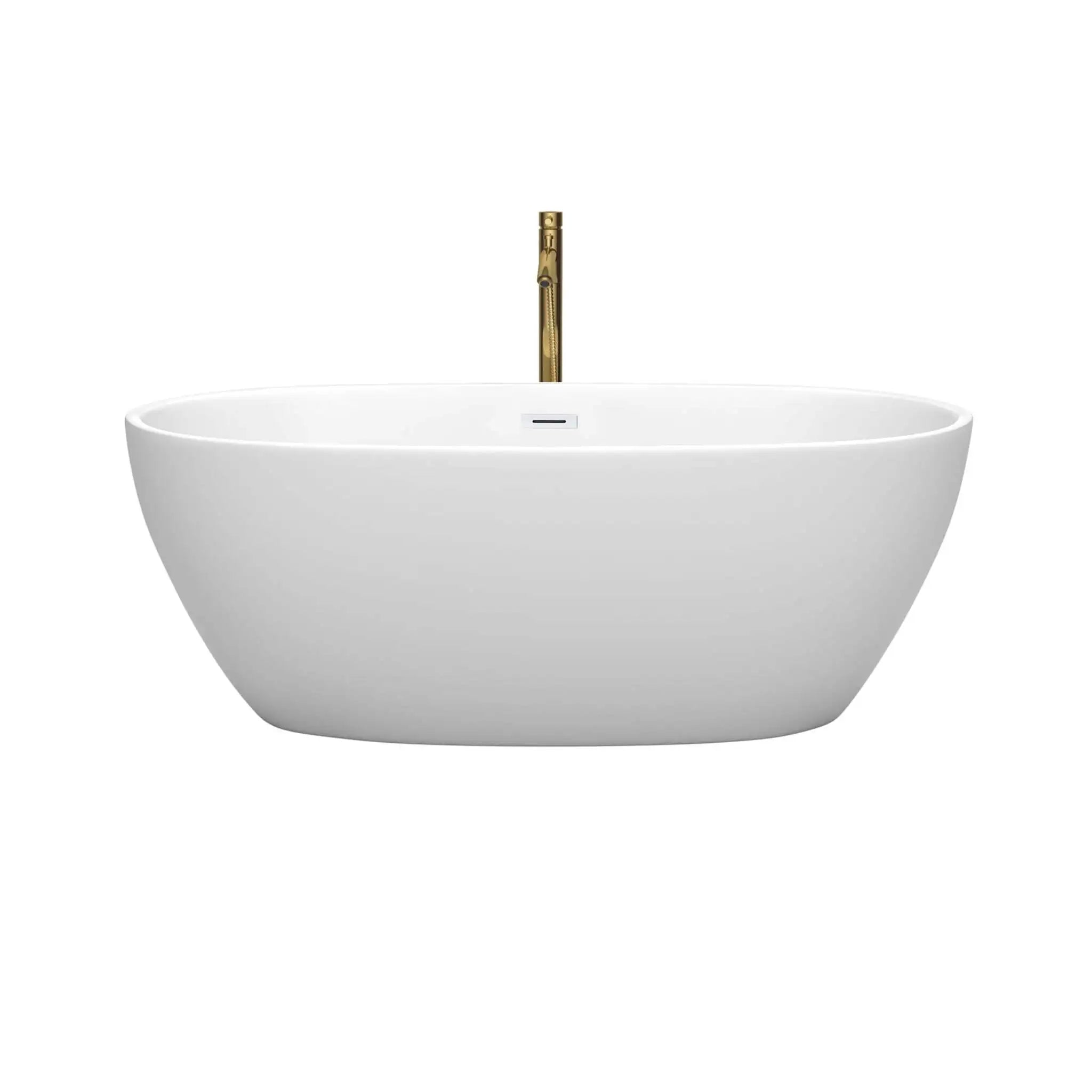 63" Matte White Freestanding Bathtub with Brushed Gold Faucet - Juno by Wyndham (WCBTE306163MWSWATPGD) image 2