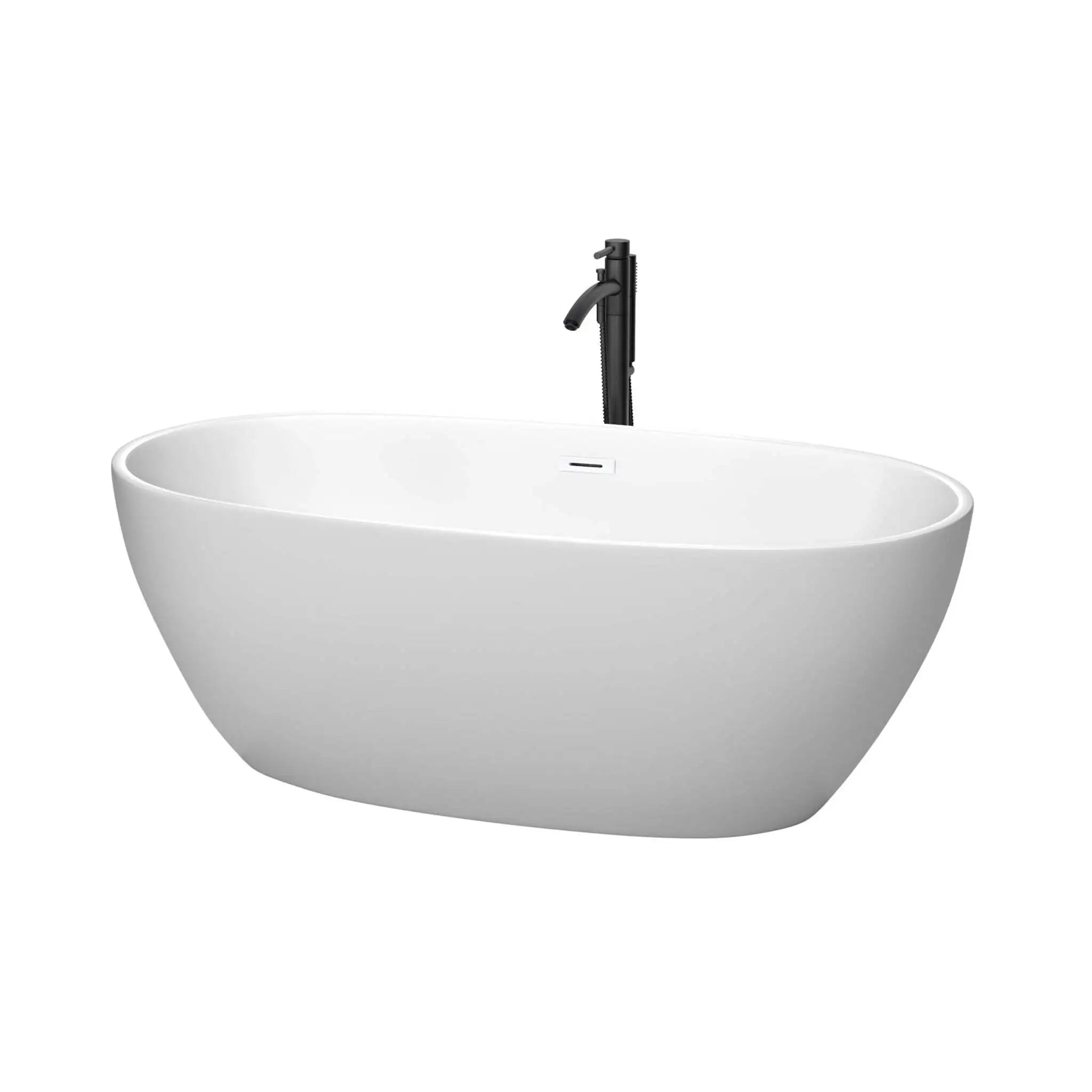 63" Matte White Freestanding Bathtub with Matte Black Faucet - Juno by Wyndham (WCBTE306163MWSWATPBK) image