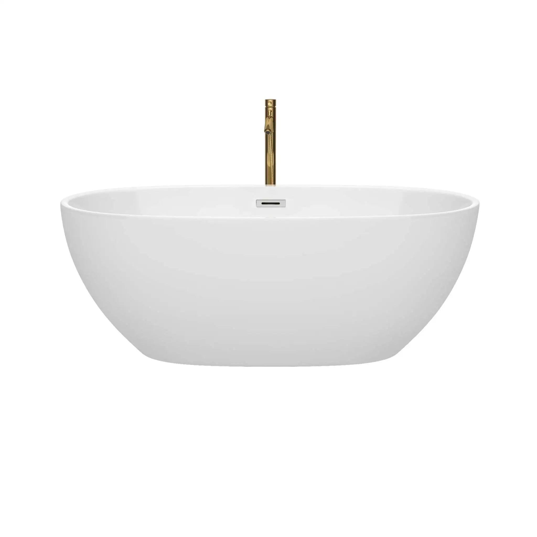 63" White Freestanding Bathtub with Brushed Gold Faucet - Juno by Wyndham (WCBTK156163PCATPGD) image 2