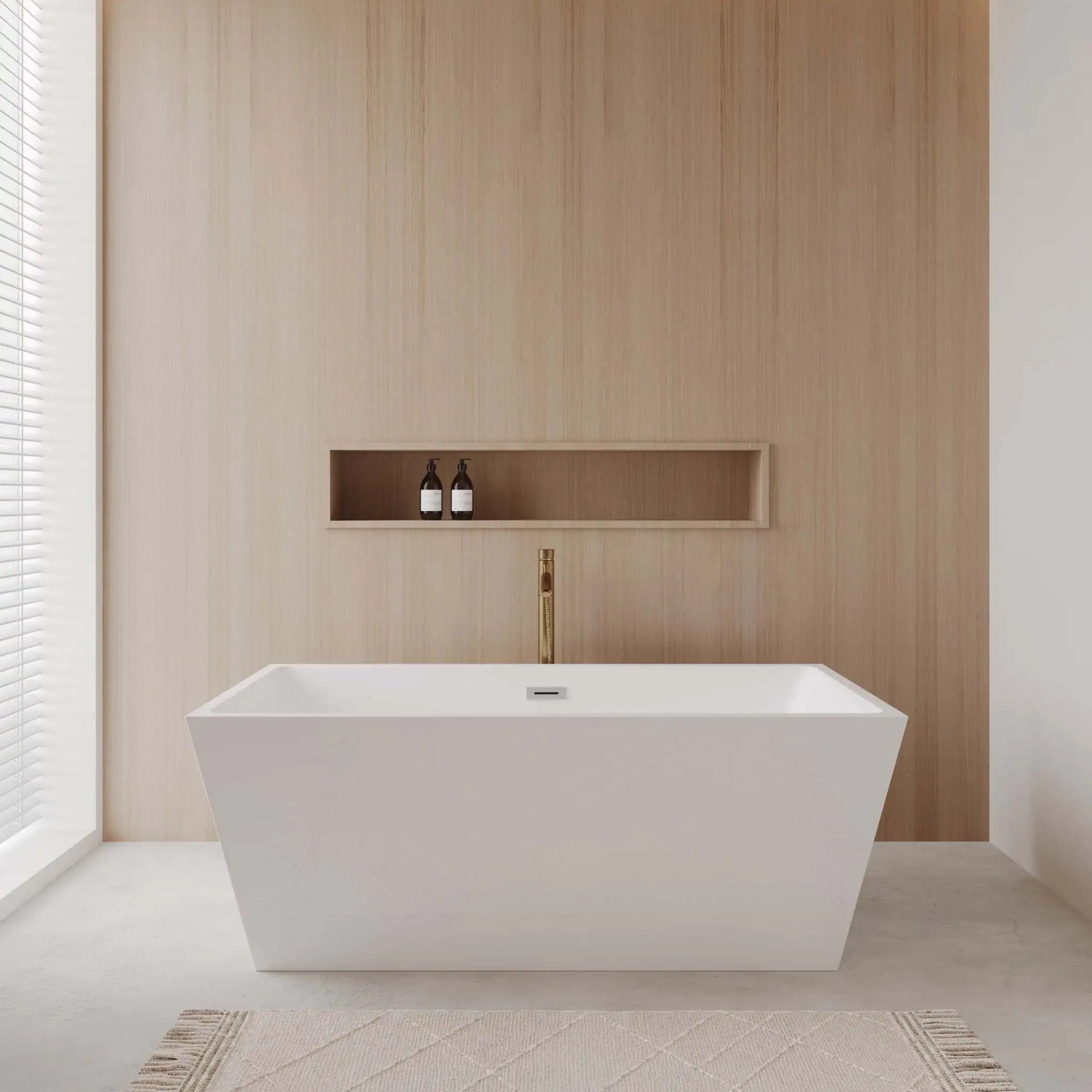 63" White Freestanding Bathtub with Brushed Gold Faucet - Sara by Wyndham (WCBTK151463PCATPGD) image 1