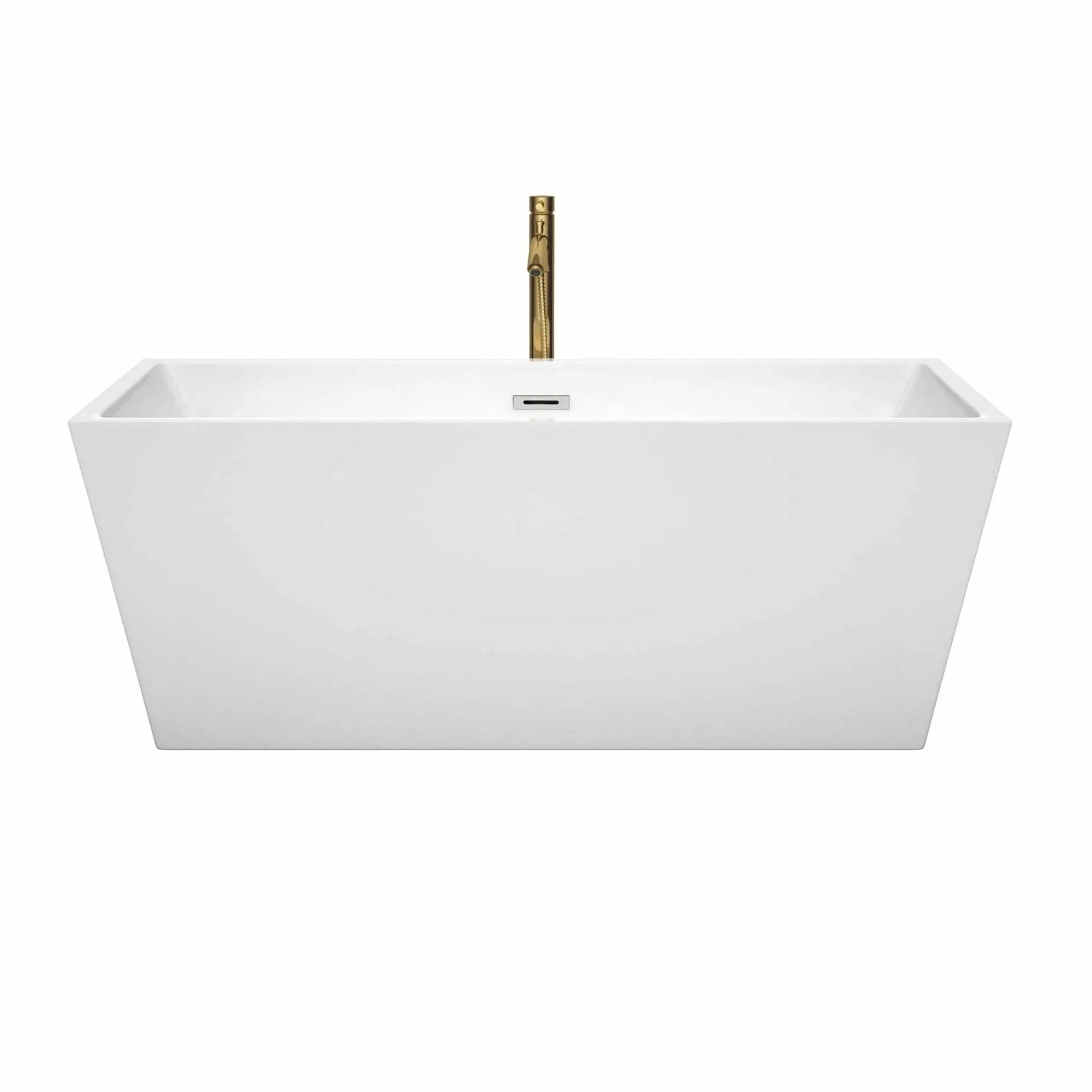 63" White Freestanding Bathtub with Brushed Gold Faucet - Sara by Wyndham (WCBTK151463PCATPGD) image 2