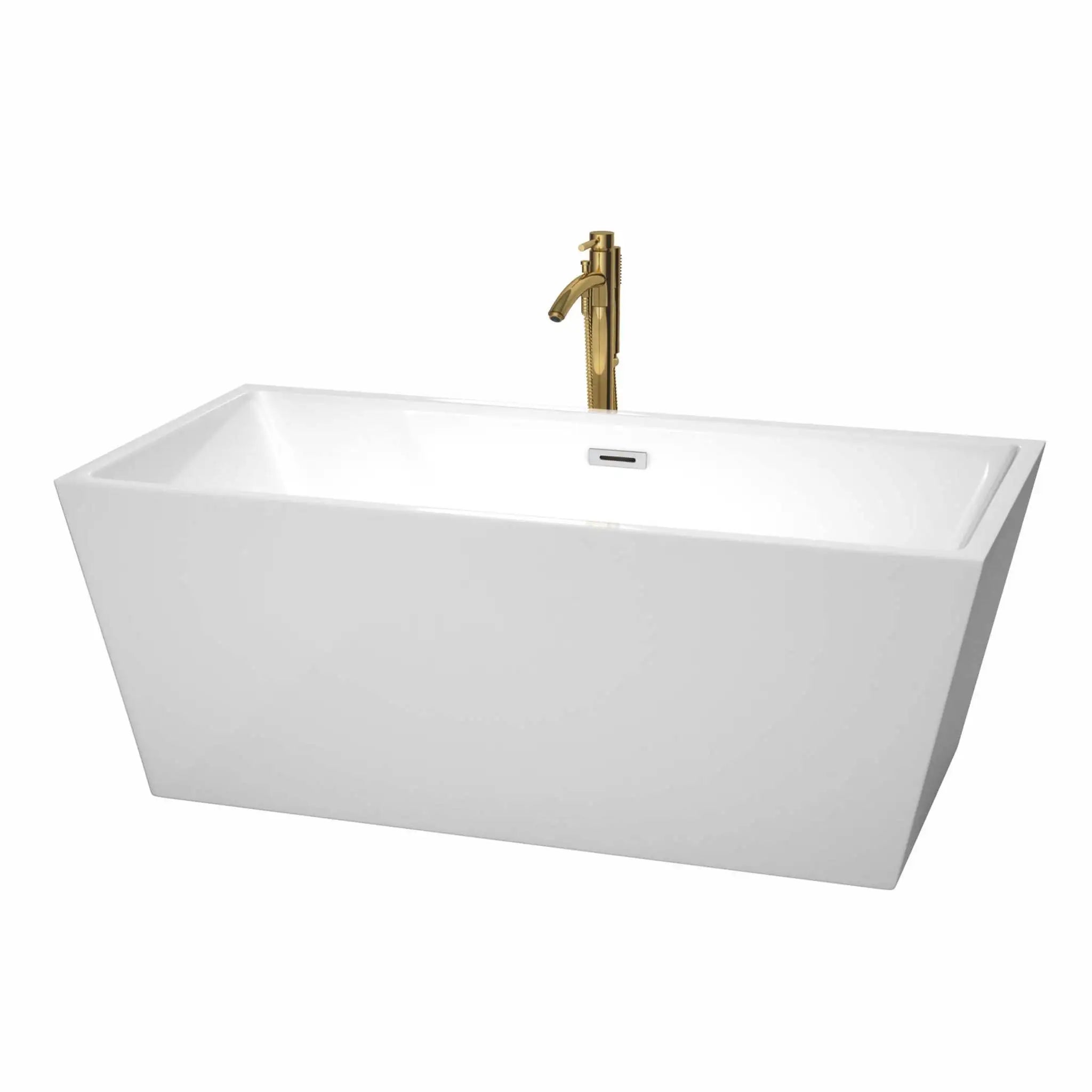 63" White Freestanding Bathtub with Brushed Gold Faucet - Sara by Wyndham (WCBTK151463PCATPGD) image