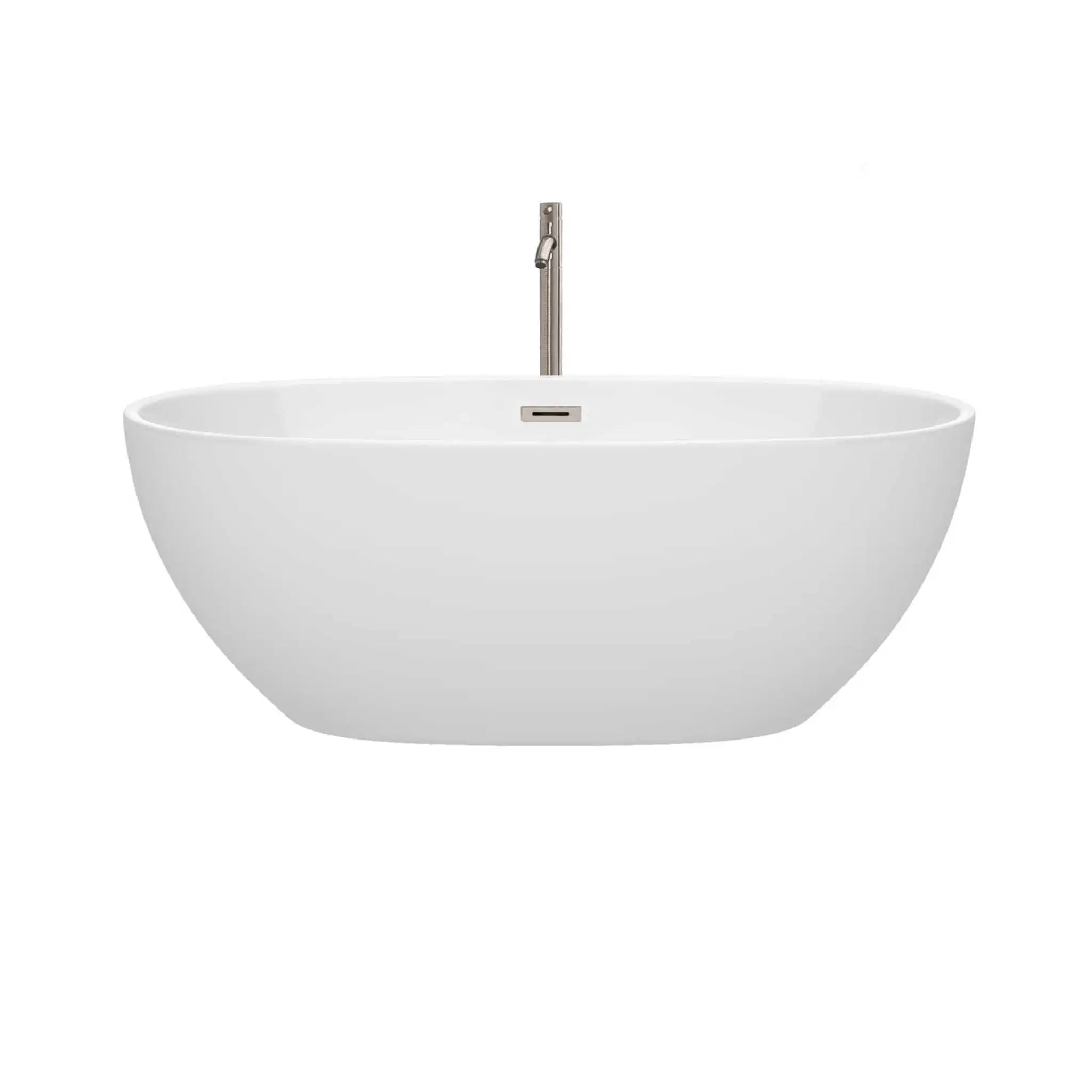 63" White Freestanding Bathtub with Brushed Nickel Faucet - Juno by Wyndham (WCBTK156163ATP11BN) image 2