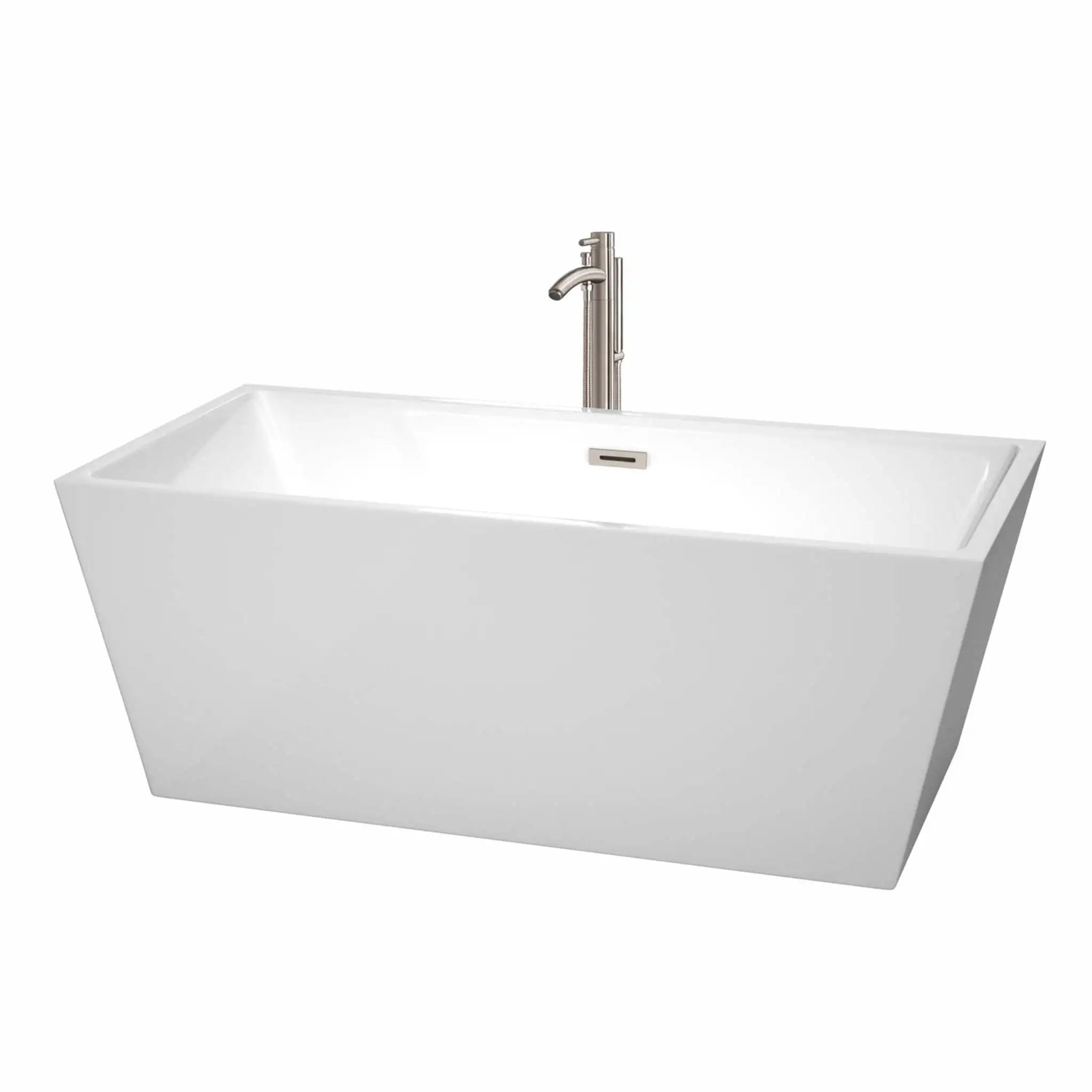 63" White Freestanding Bathtub with Brushed Nickel Faucet - Sara by Wyndham (WCBTK151463ATP11BN) image