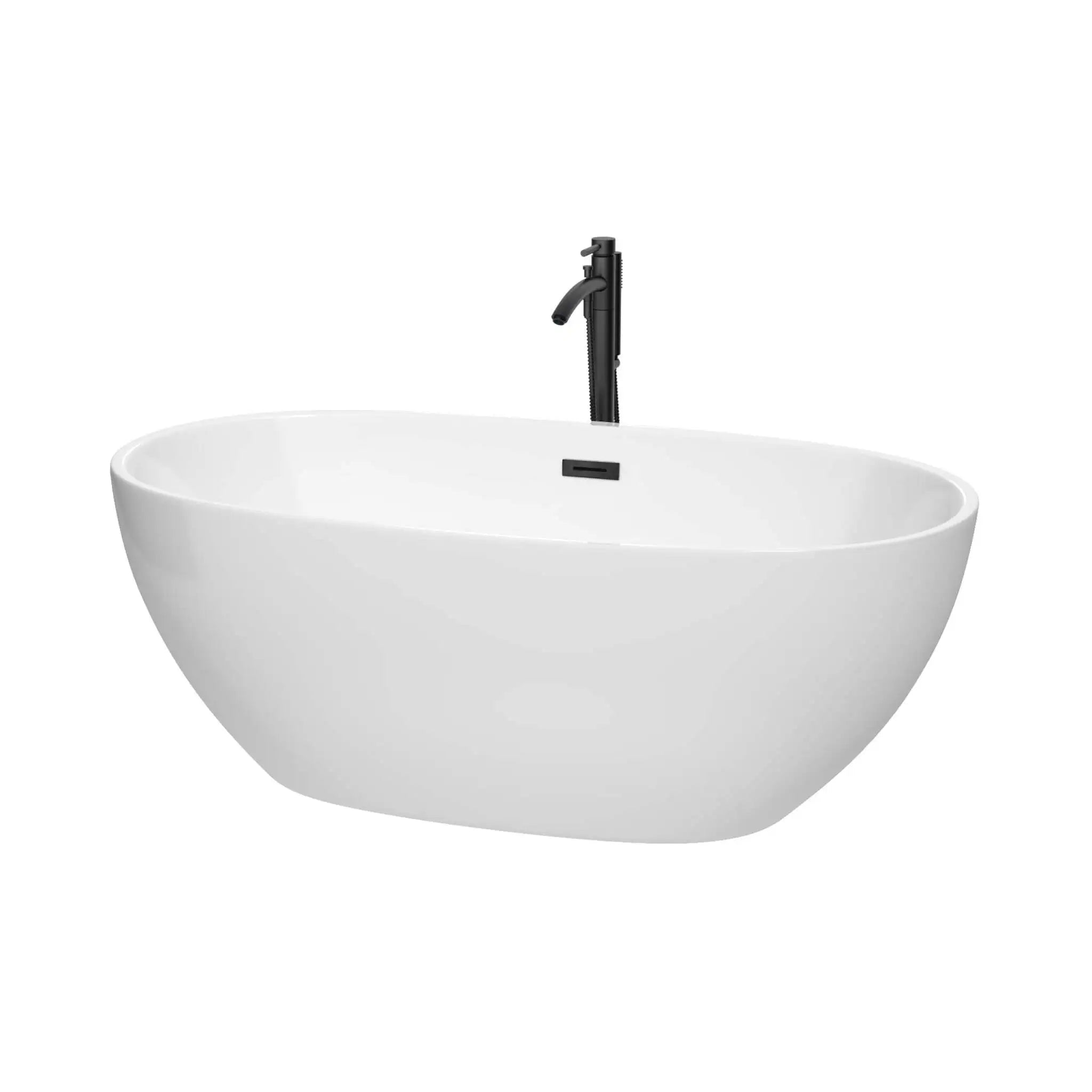 63" White Freestanding Bathtub with Matte Black Faucet - Juno by Wyndham (WCBTK156163MBATPBK) image