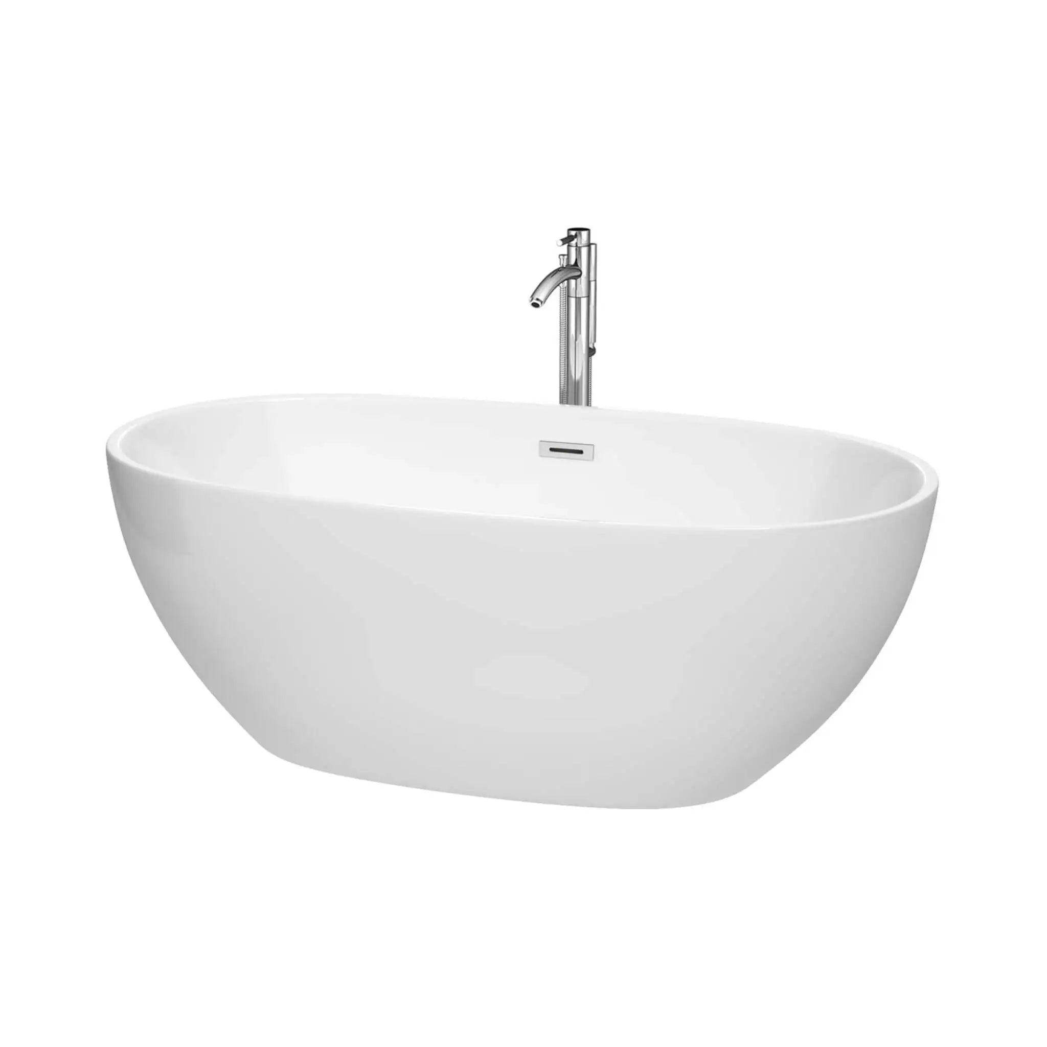63" White Freestanding Bathtub with Polished Chrome Faucet - Juno by Wyndham (WCBTK156163ATP11PC) image