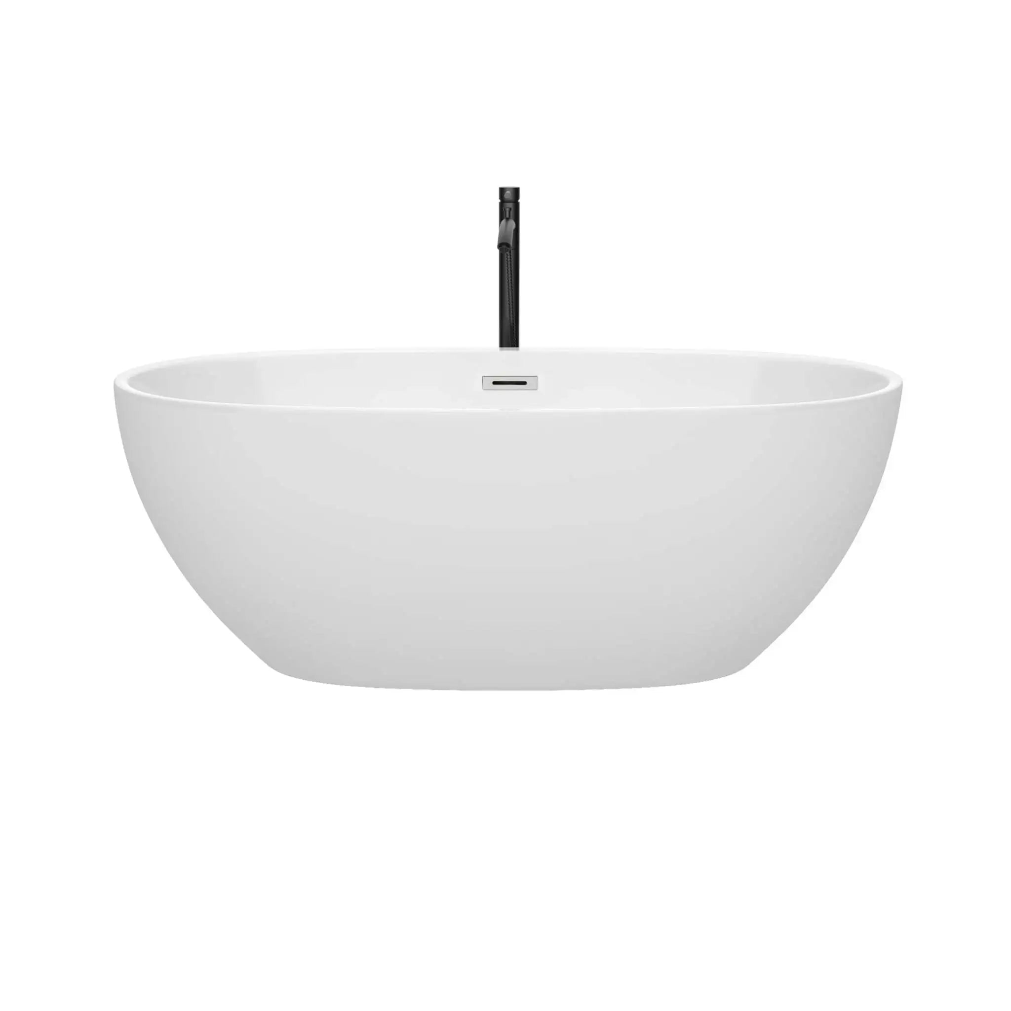 63" White Freestanding Bathtub with Polished Chrome Faucet - Juno by Wyndham (WCBTK156163PCATPBK) image 2