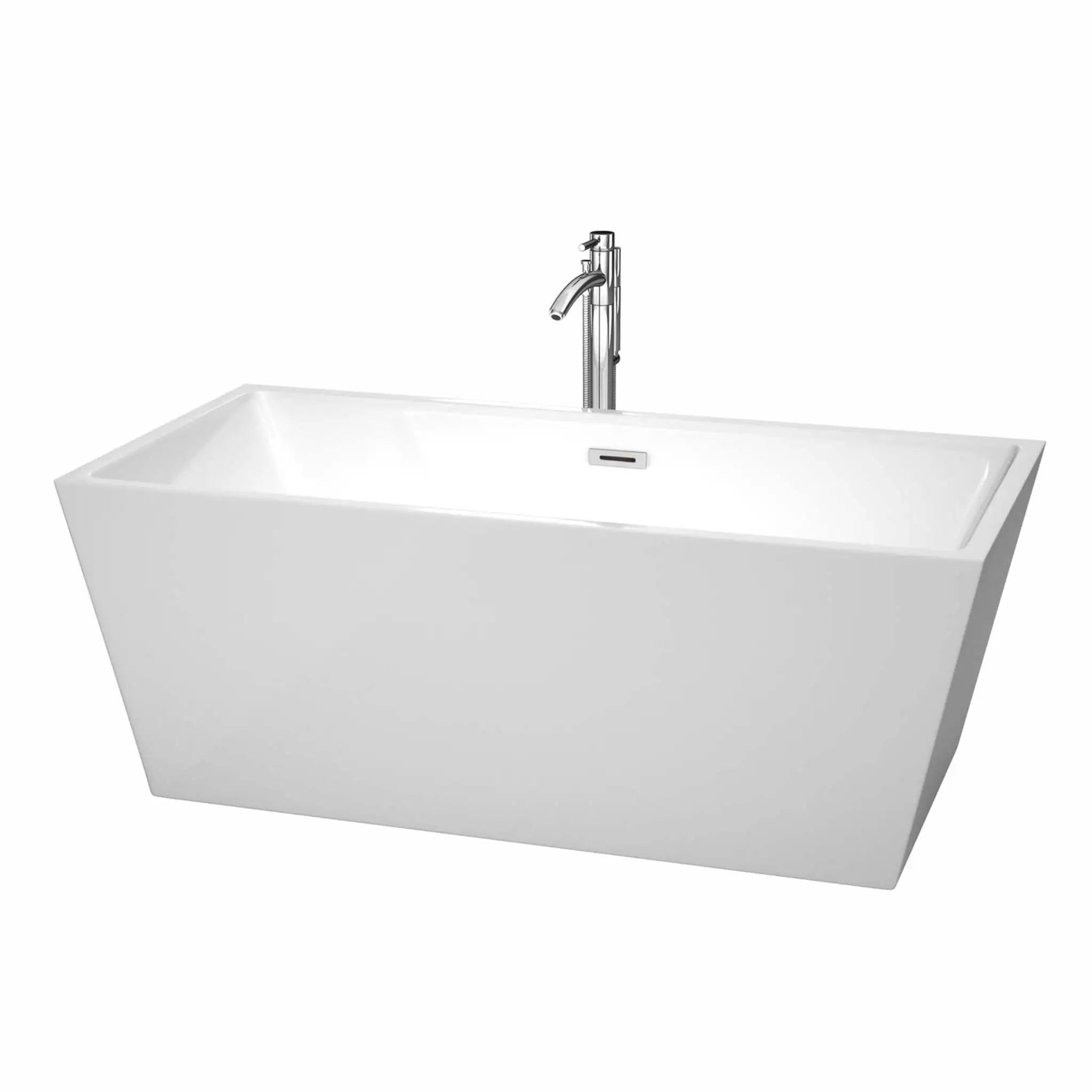 63" White Freestanding Bathtub with Polished Chrome Faucet - Sara by Wyndham (WCBTK151463ATP11PC) image