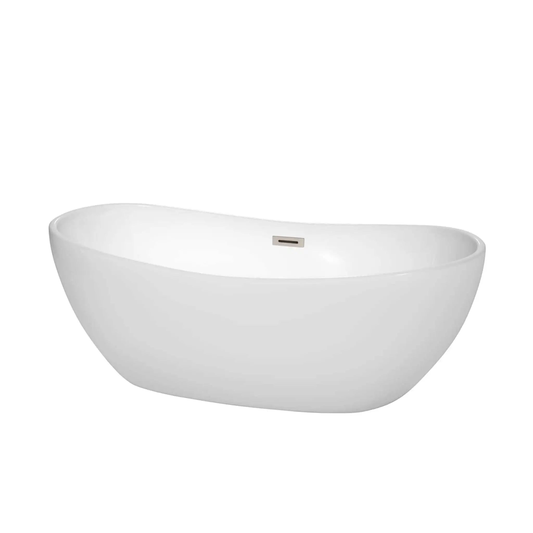 65" White Freestanding Bathtub, Brushed Nickel Trim - Rebecca by Wyndham (WCOBT101465BNTRIM) image