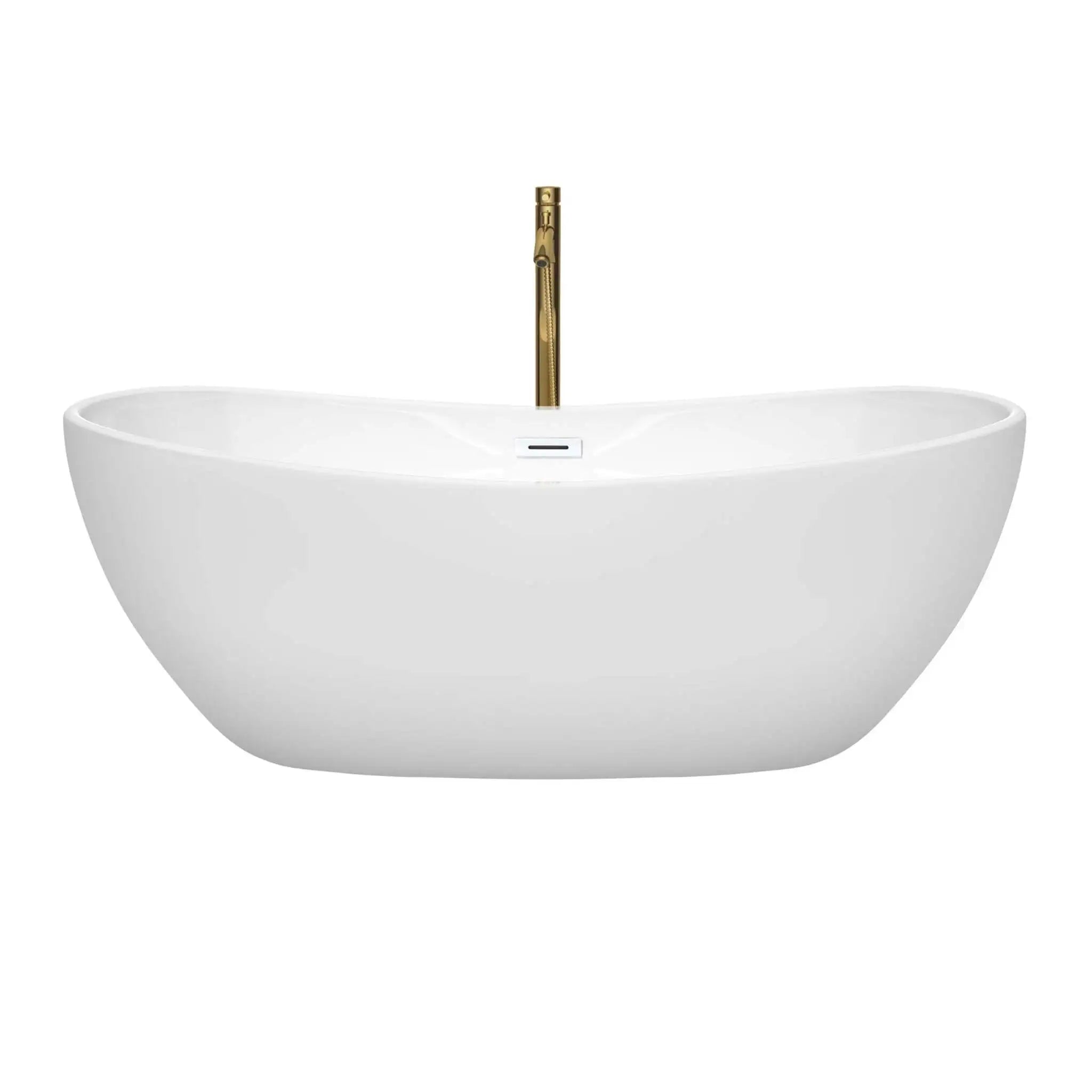 65" White Freestanding Bathtub with Brushed Gold Faucet - Rebecca by Wyndham (WCOBT101465SWATPGD) image 2