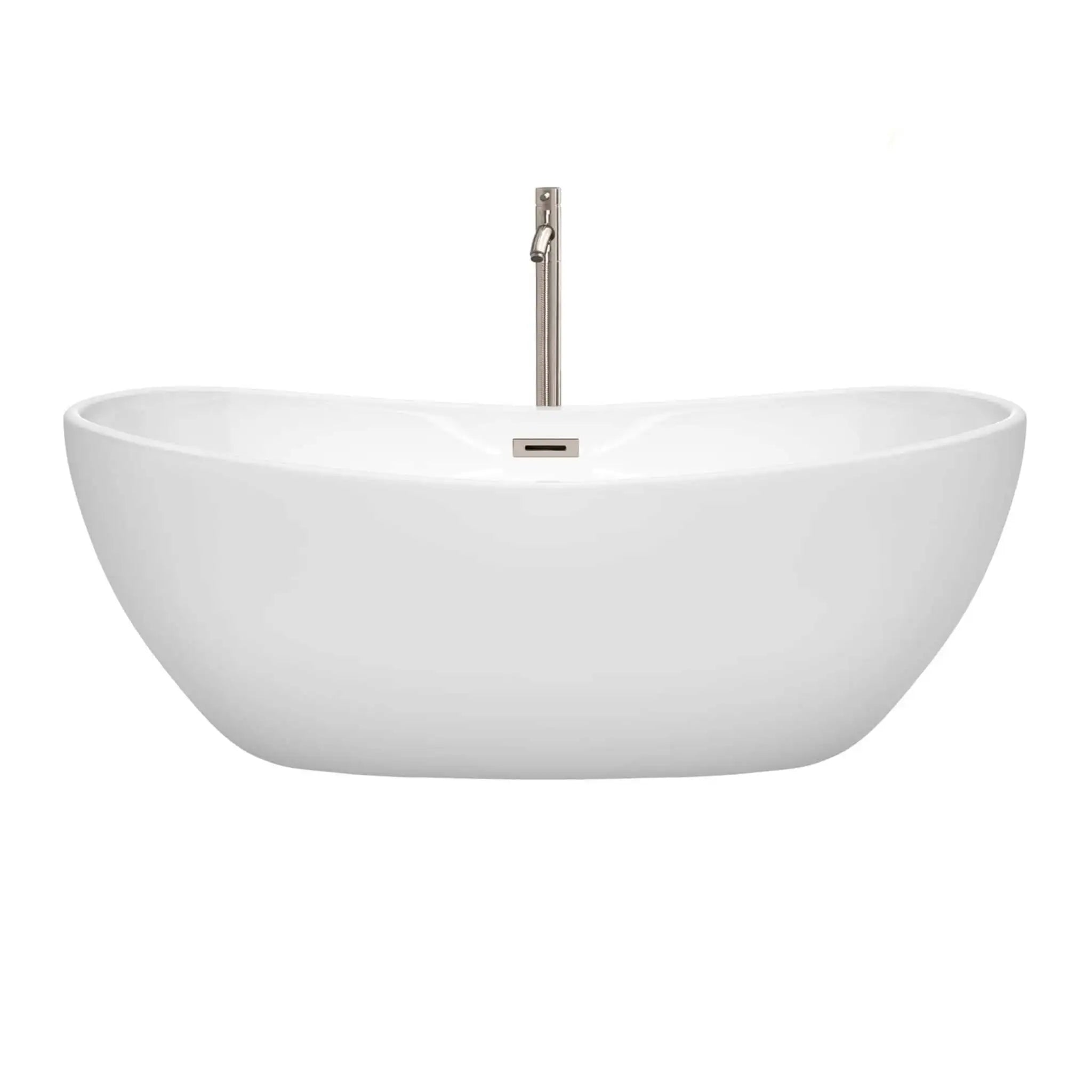 65" White Freestanding Bathtub with Brushed Nickel Faucet - Rebecca by Wyndham (WCOBT101465ATP11BN) image 2