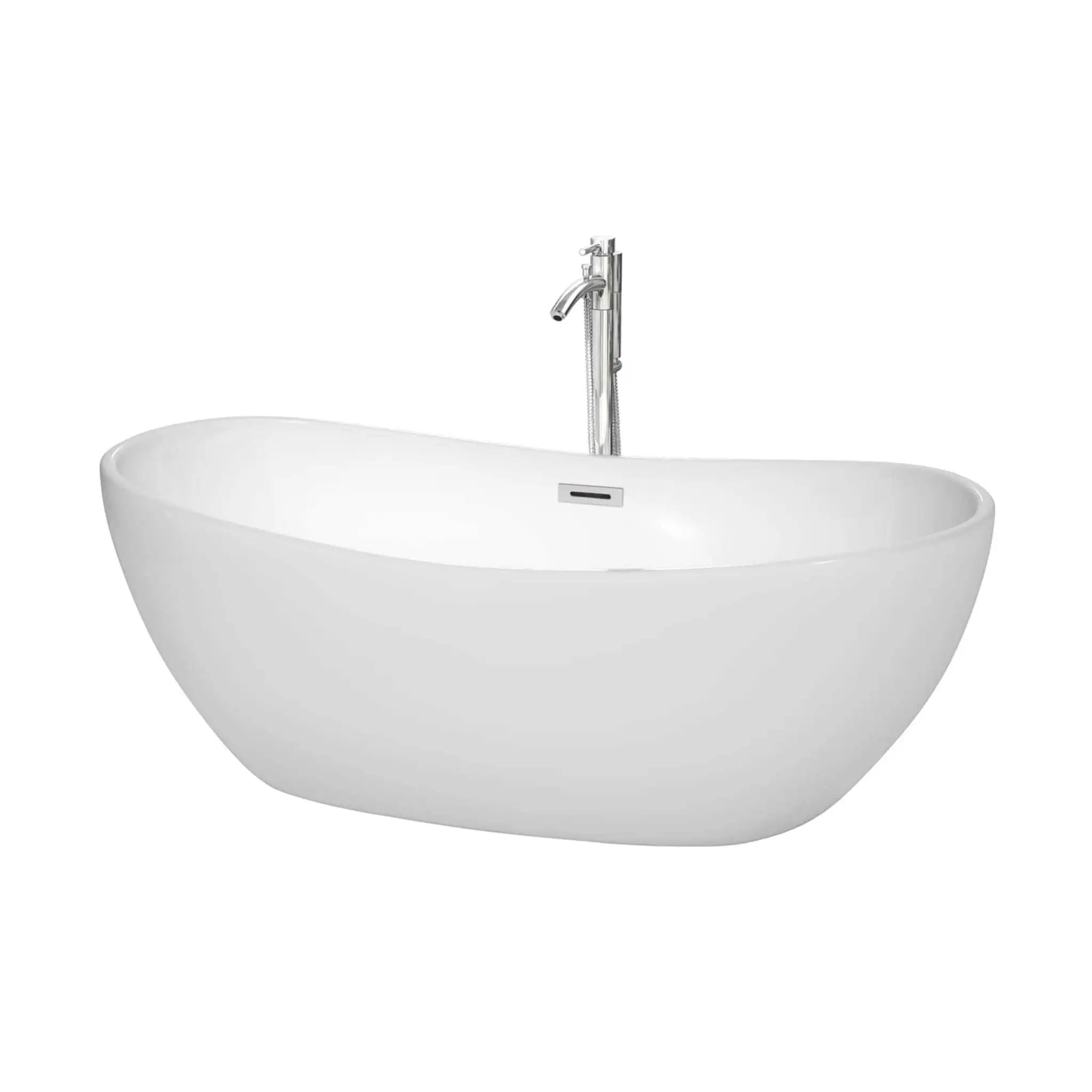 65" White Freestanding Bathtub with Polished Chrome Faucet - Rebecca by Wyndham (WCOBT101465ATP11PC) image