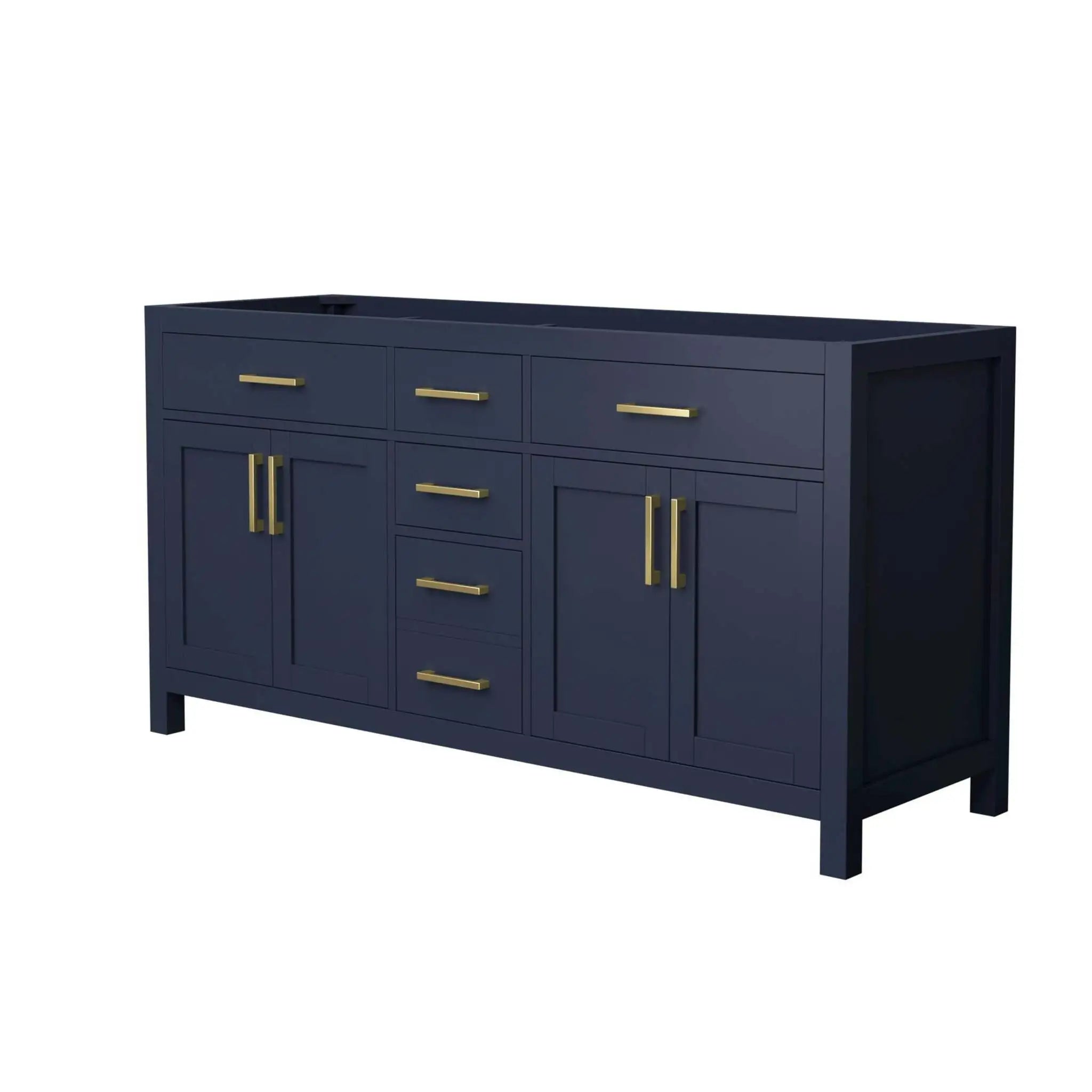 66" Beckett Double Bathroom Vanity in Dark Blue with Brushed Gold Trim by Wyndham