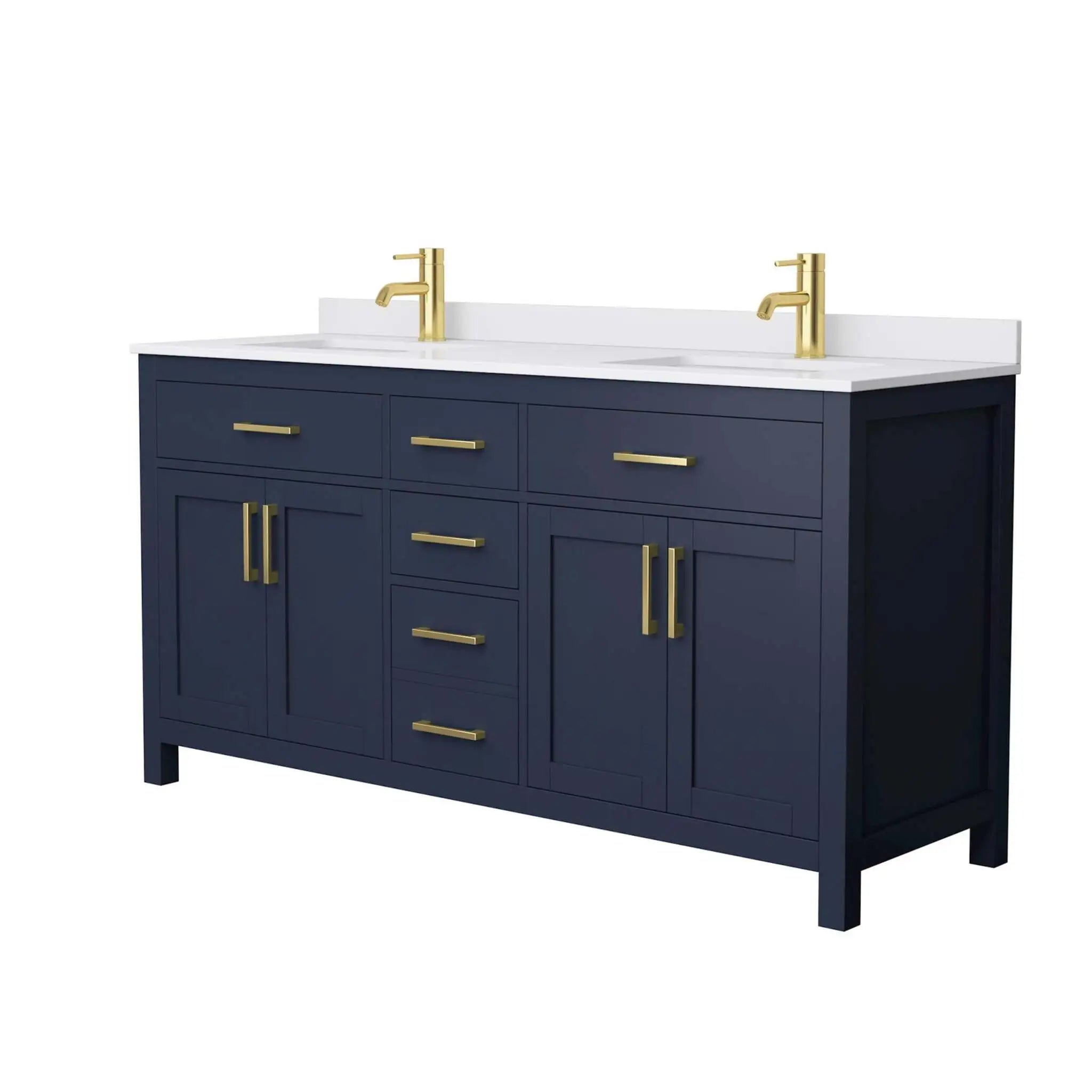 66" Beckett Double Bathroom Vanity in Dark Blue with Brushed Gold Trim by Wyndham