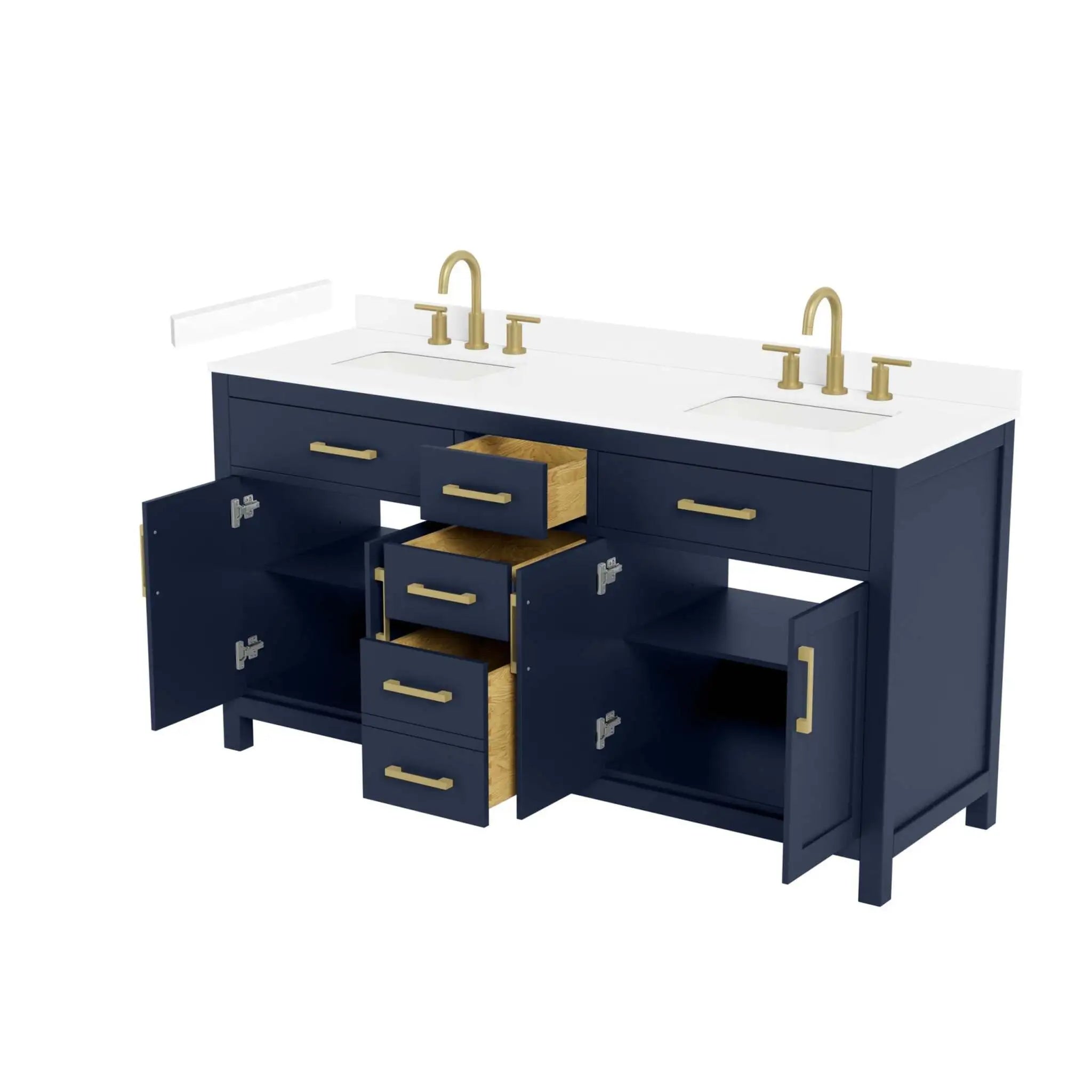 66" Beckett Double Bathroom Vanity in Dark Blue with Brushed Gold Trim by Wyndham