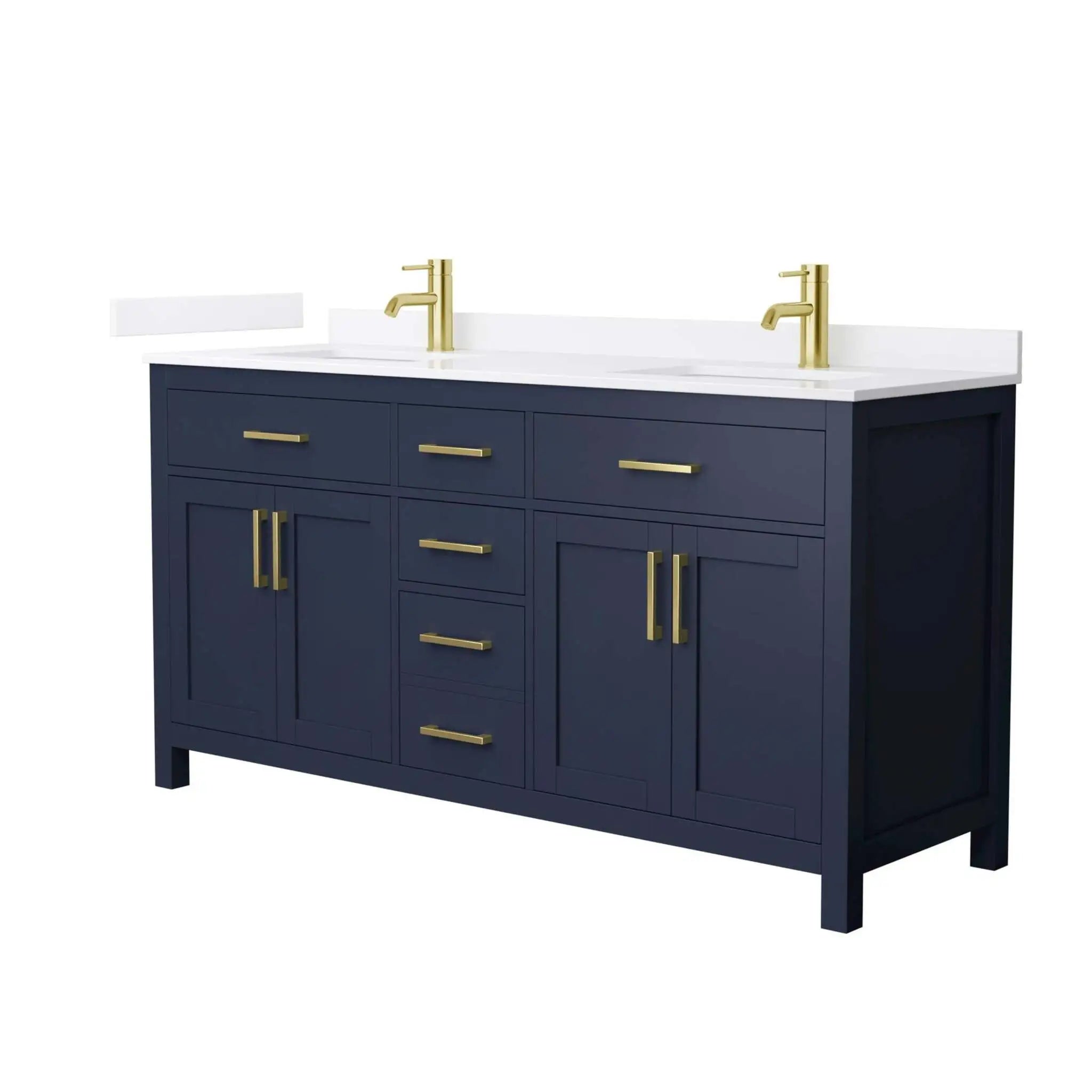66" Beckett Double Bathroom Vanity in Dark Blue with Brushed Gold Trim by Wyndham