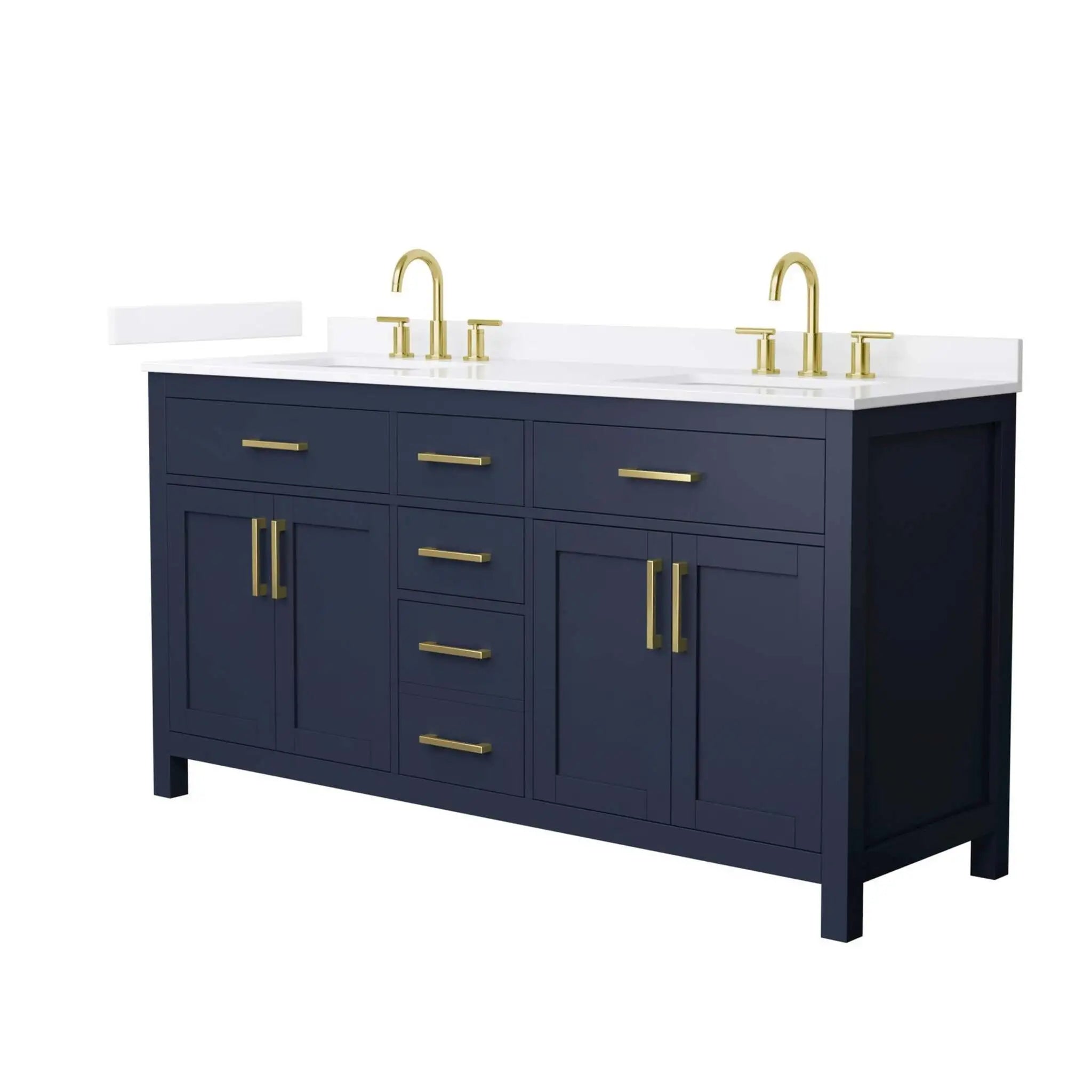 66" Beckett Double Bathroom Vanity in Dark Blue with Brushed Gold Trim by Wyndham