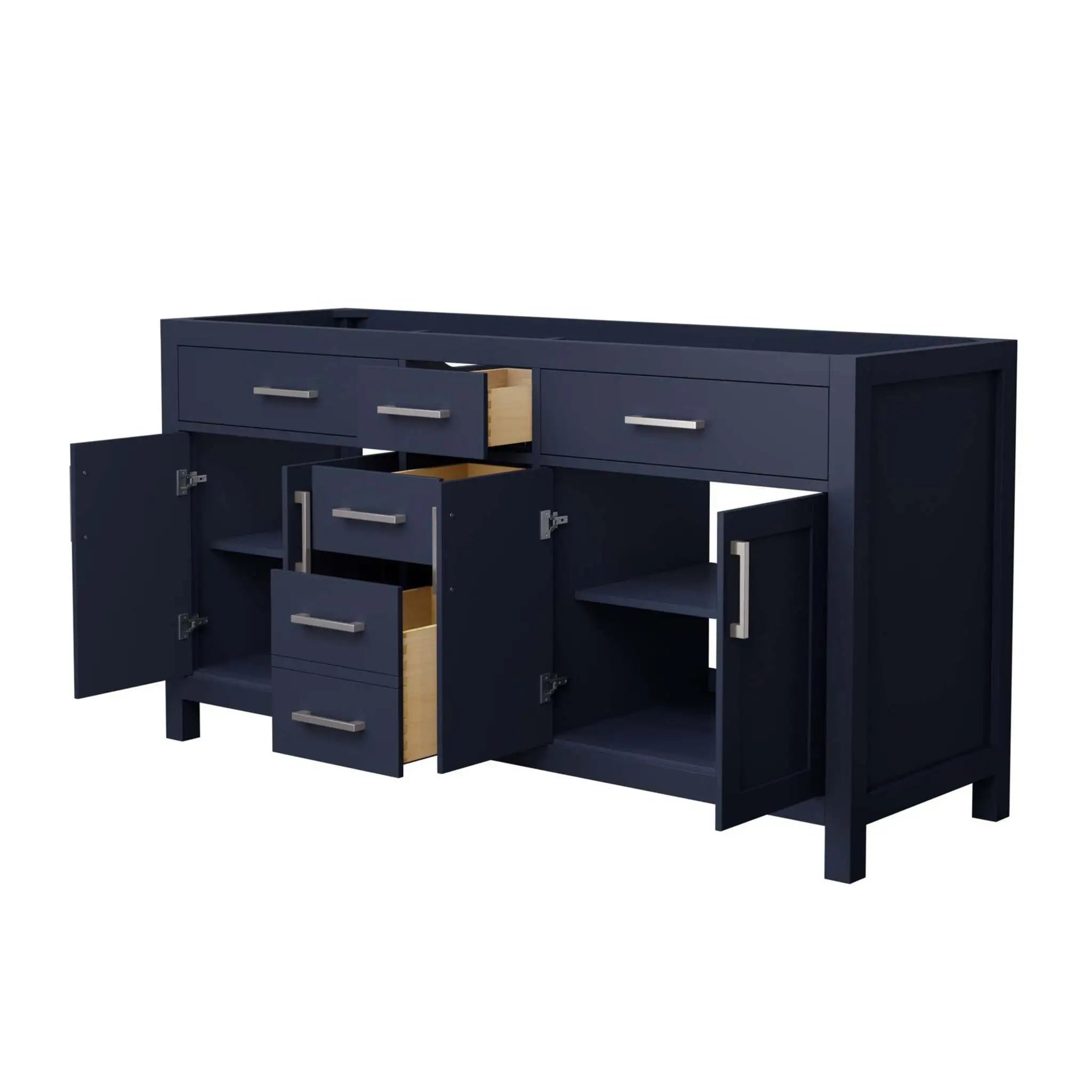 66" Beckett Double Bathroom Vanity in Dark Blue with Brushed Nickel Trim by Wyndham