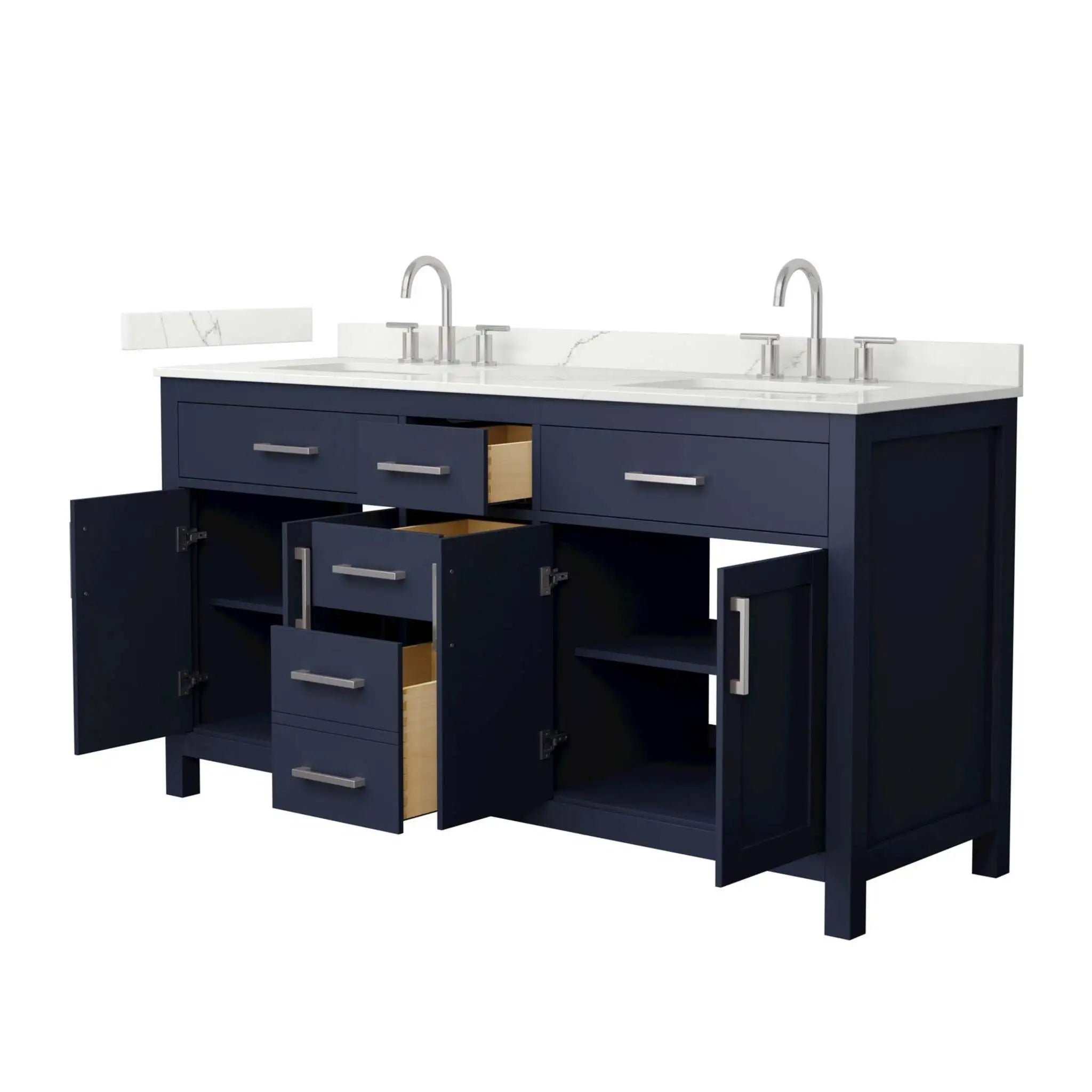 66" Beckett Double Bathroom Vanity in Dark Blue with Brushed Nickel Trim by Wyndham