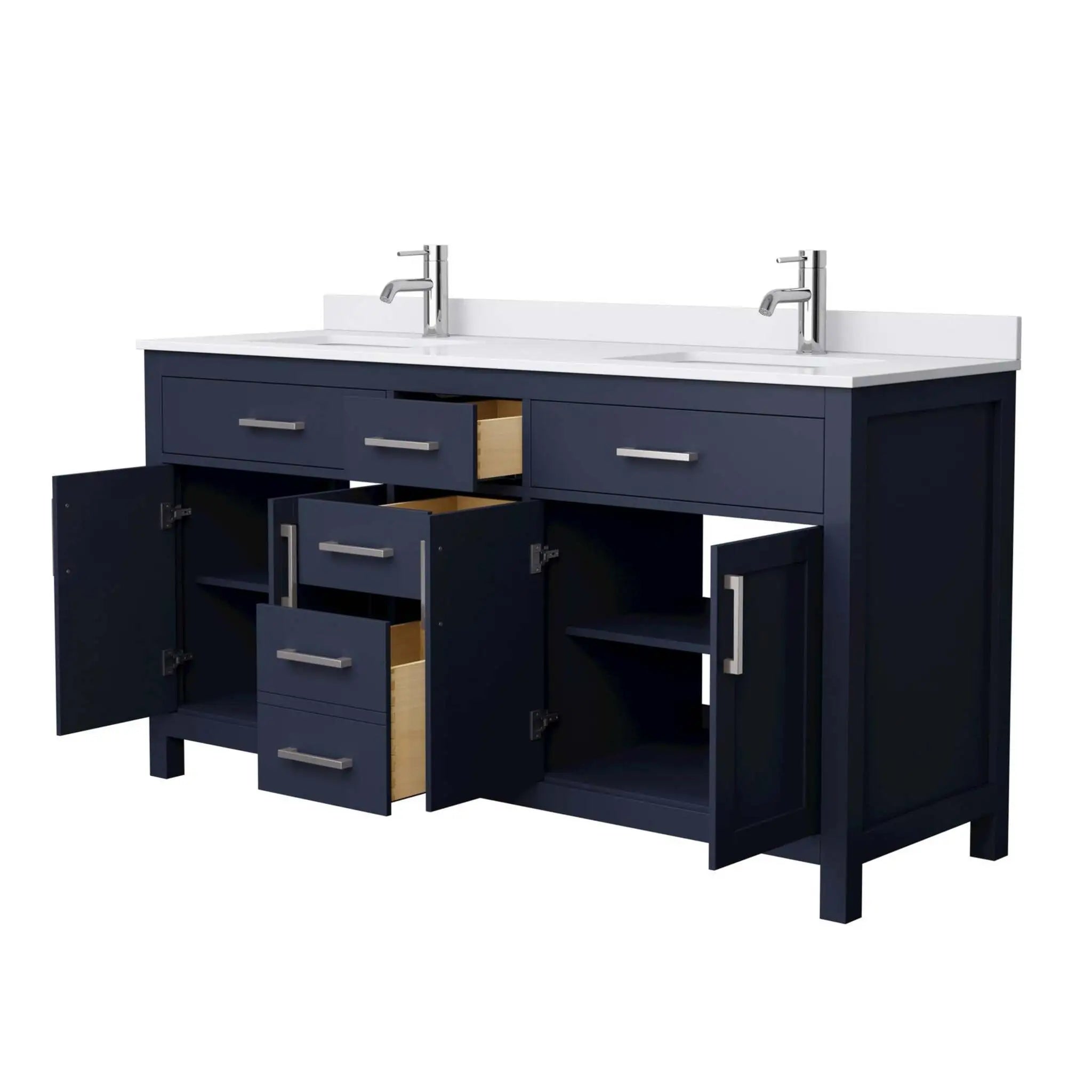 66" Beckett Double Bathroom Vanity in Dark Blue with Brushed Nickel Trim by Wyndham