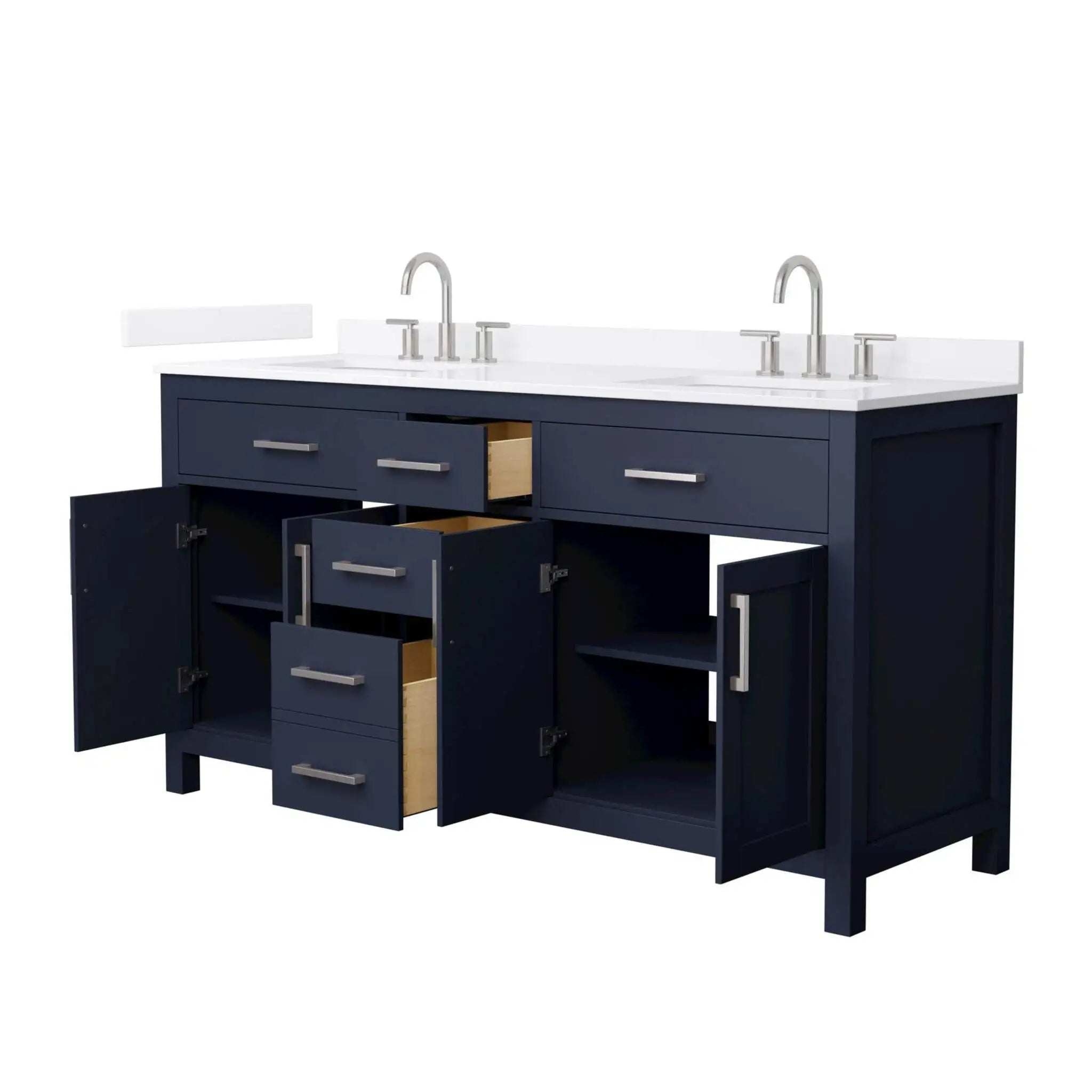 66" Beckett Double Bathroom Vanity in Dark Blue with Brushed Nickel Trim by Wyndham
