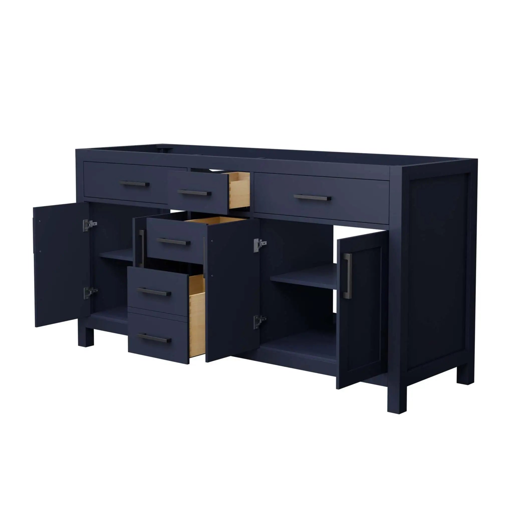 66" Beckett Double Bathroom Vanity in Dark Blue with Matte Black Trim by Wyndham