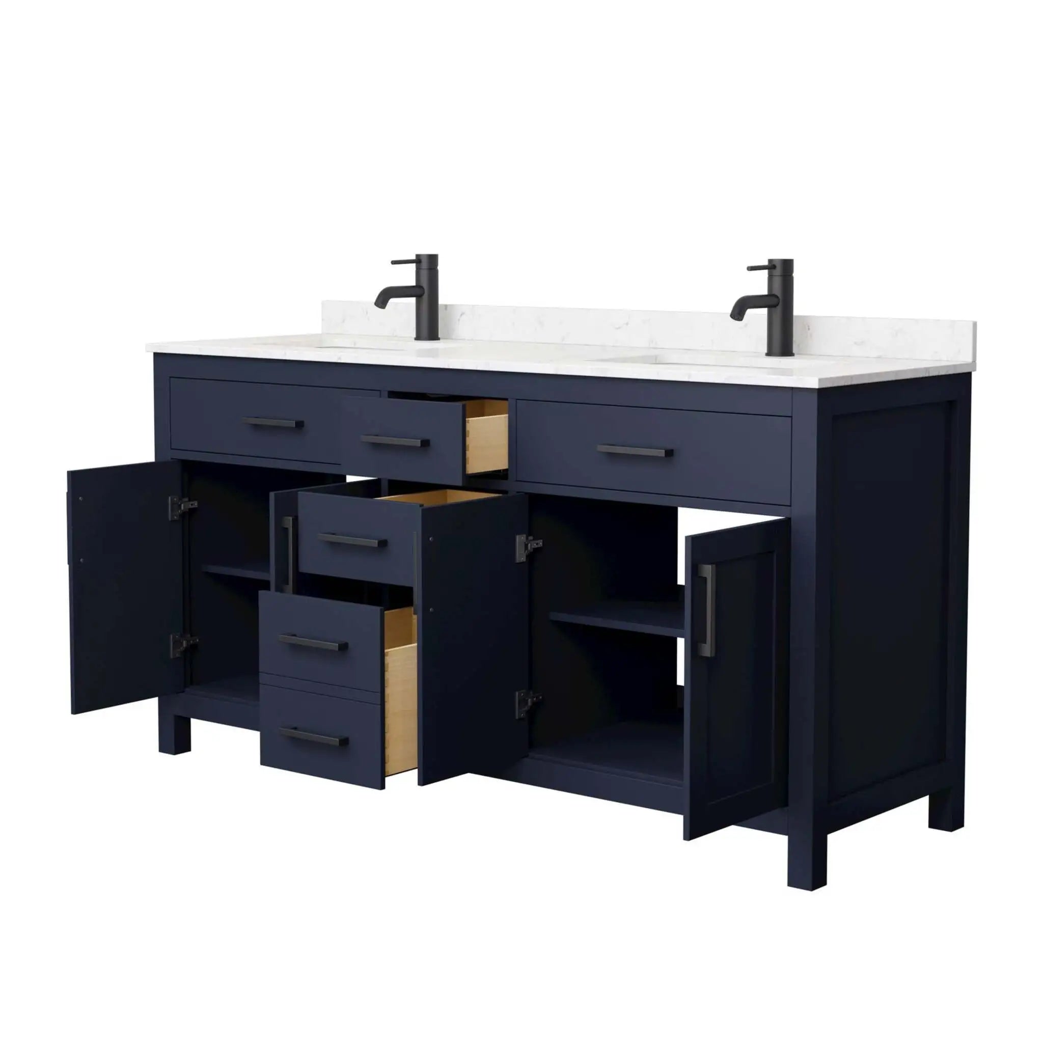 66" Beckett Double Bathroom Vanity in Dark Blue with Matte Black Trim by Wyndham