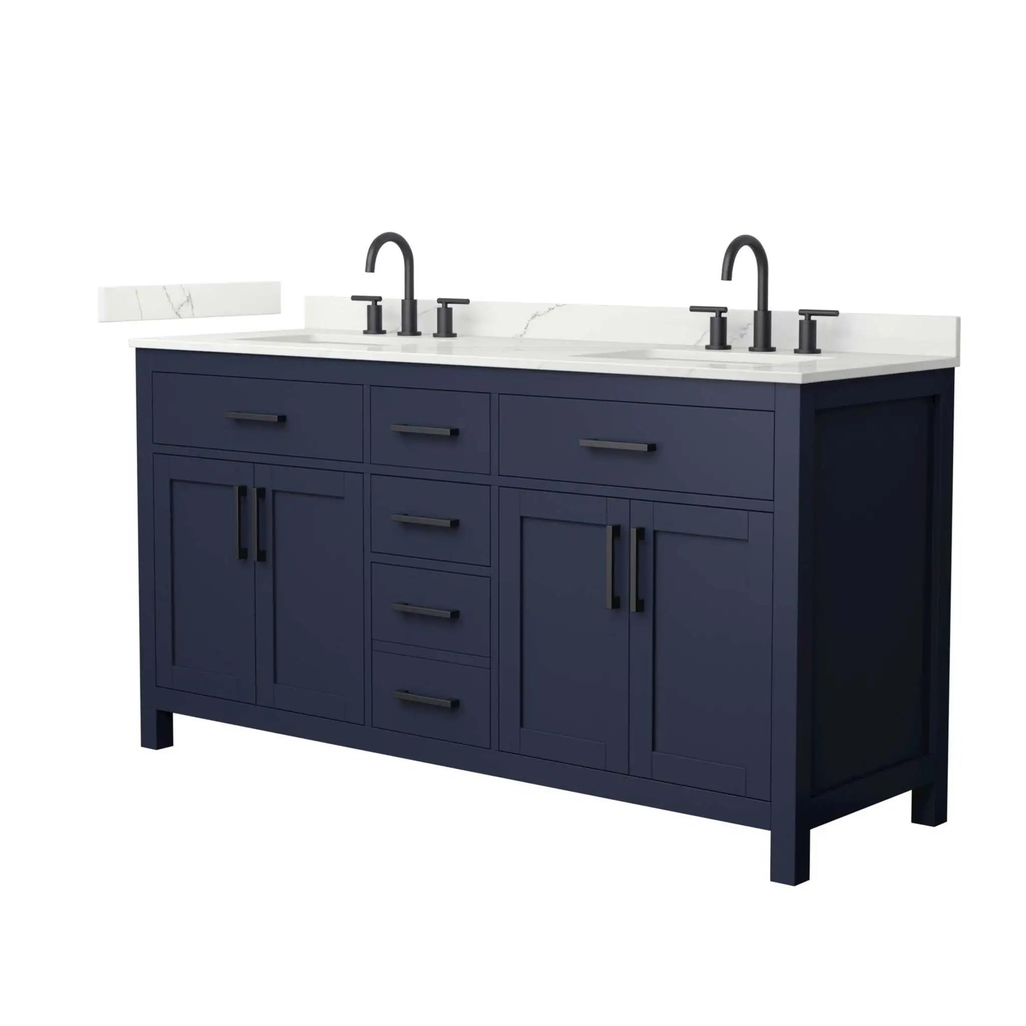 66" Beckett Double Bathroom Vanity in Dark Blue with Matte Black Trim by Wyndham