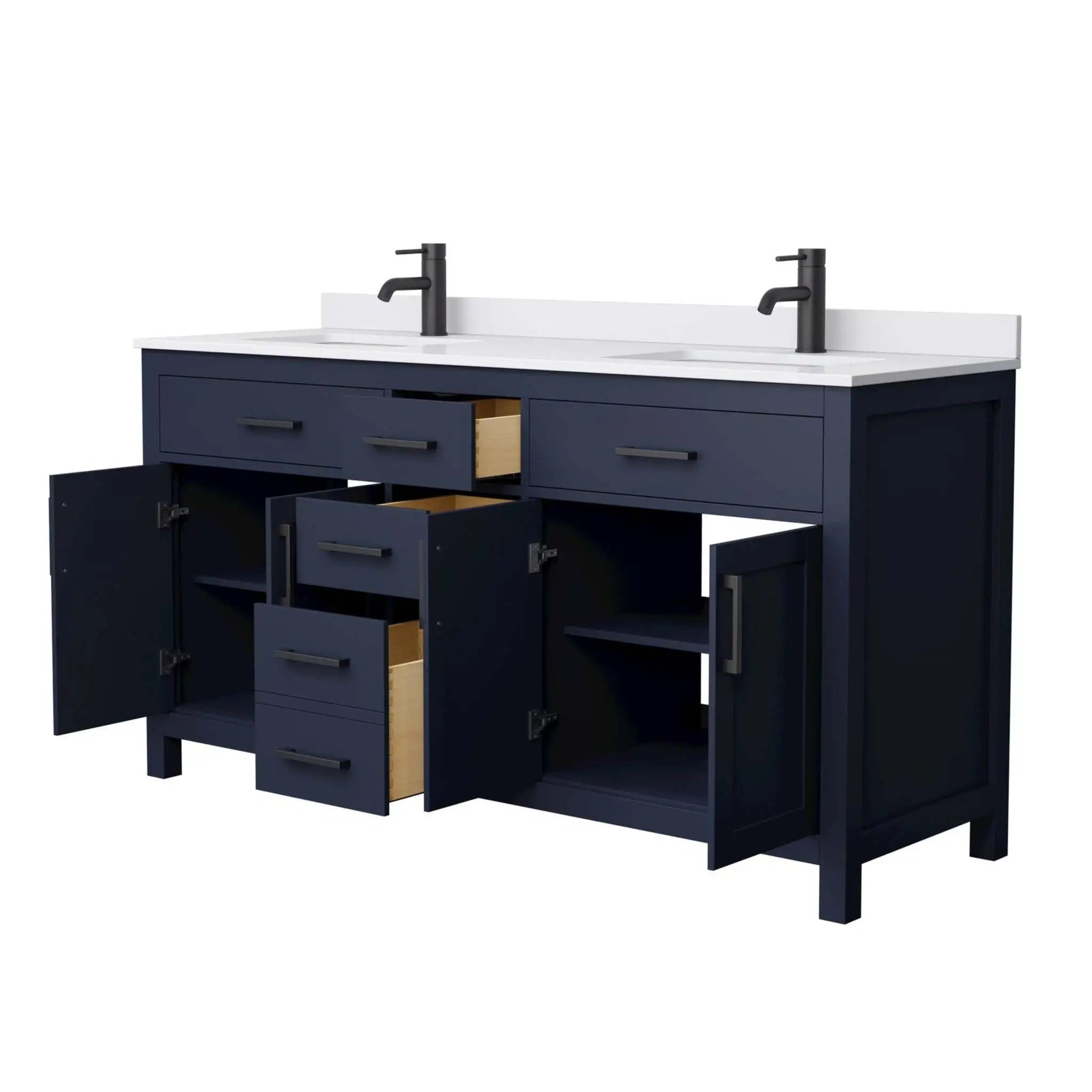 66" Beckett Double Bathroom Vanity in Dark Blue with Matte Black Trim by Wyndham