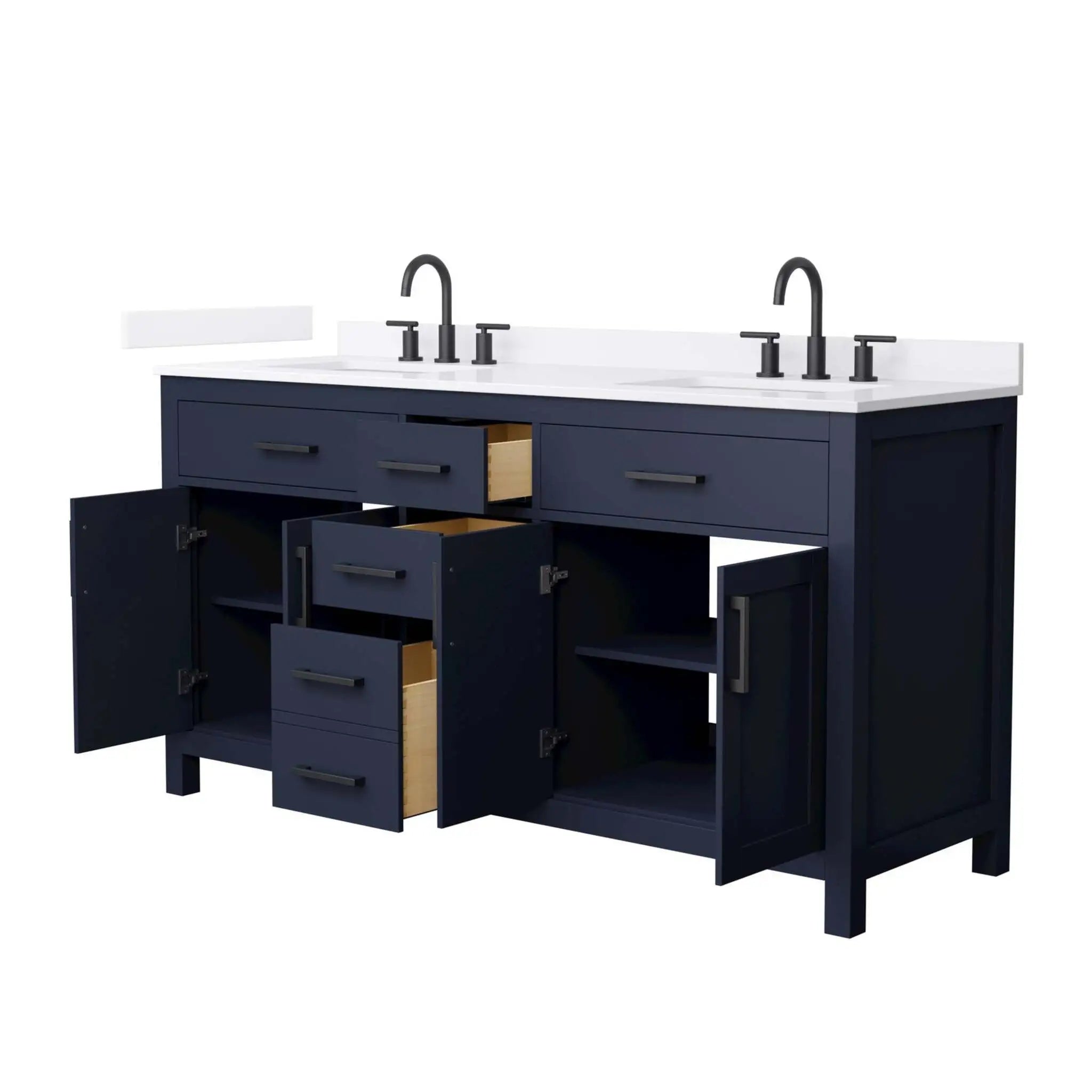 66" Beckett Double Bathroom Vanity in Dark Blue with Matte Black Trim by Wyndham