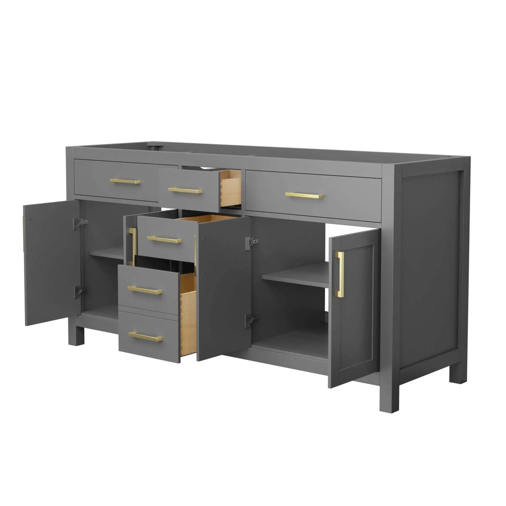 66" Beckett Double Bathroom Vanity in Dark Gray with Brushed Gold Trim by Wyndham