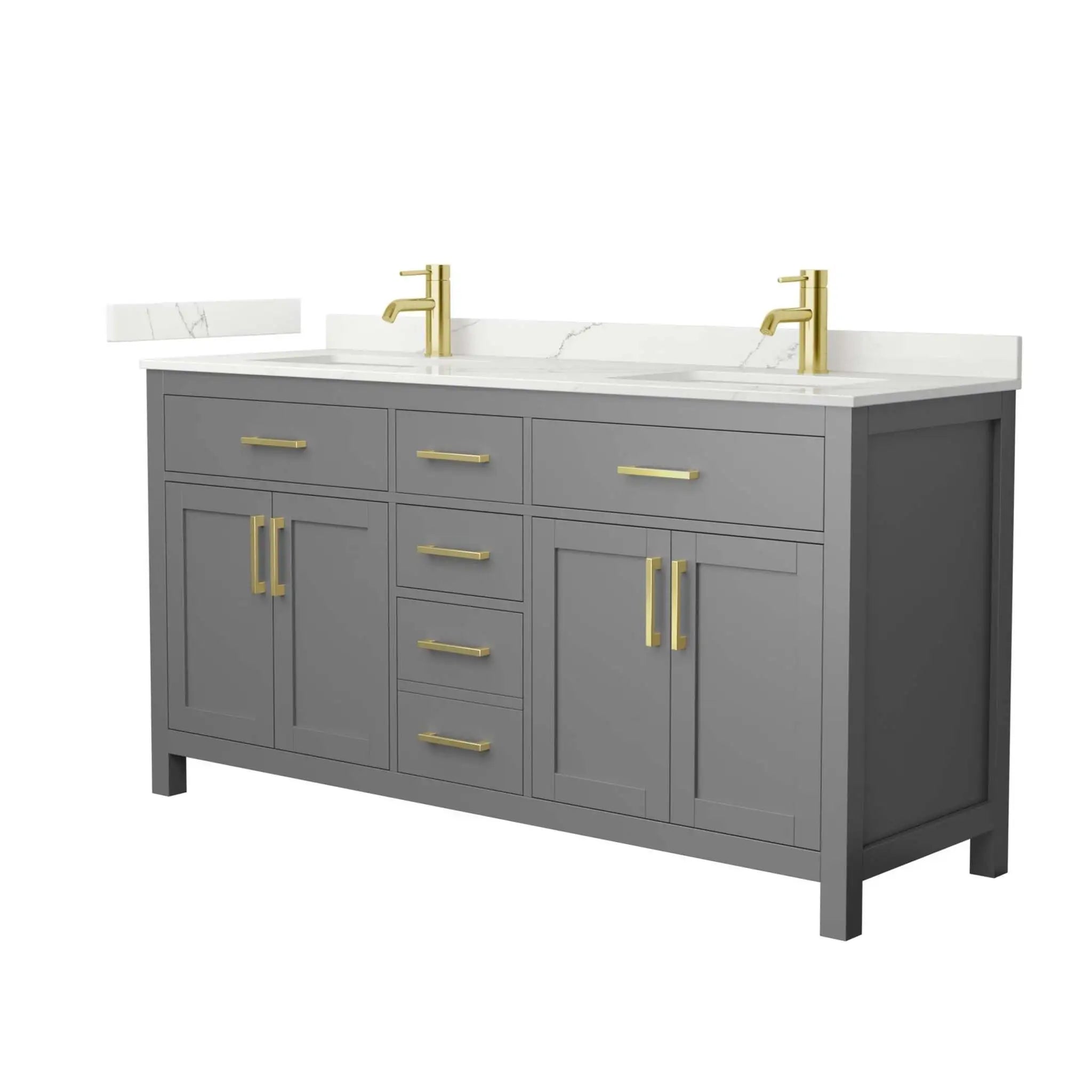 66" Beckett Double Bathroom Vanity in Dark Gray with Brushed Gold Trim by Wyndham