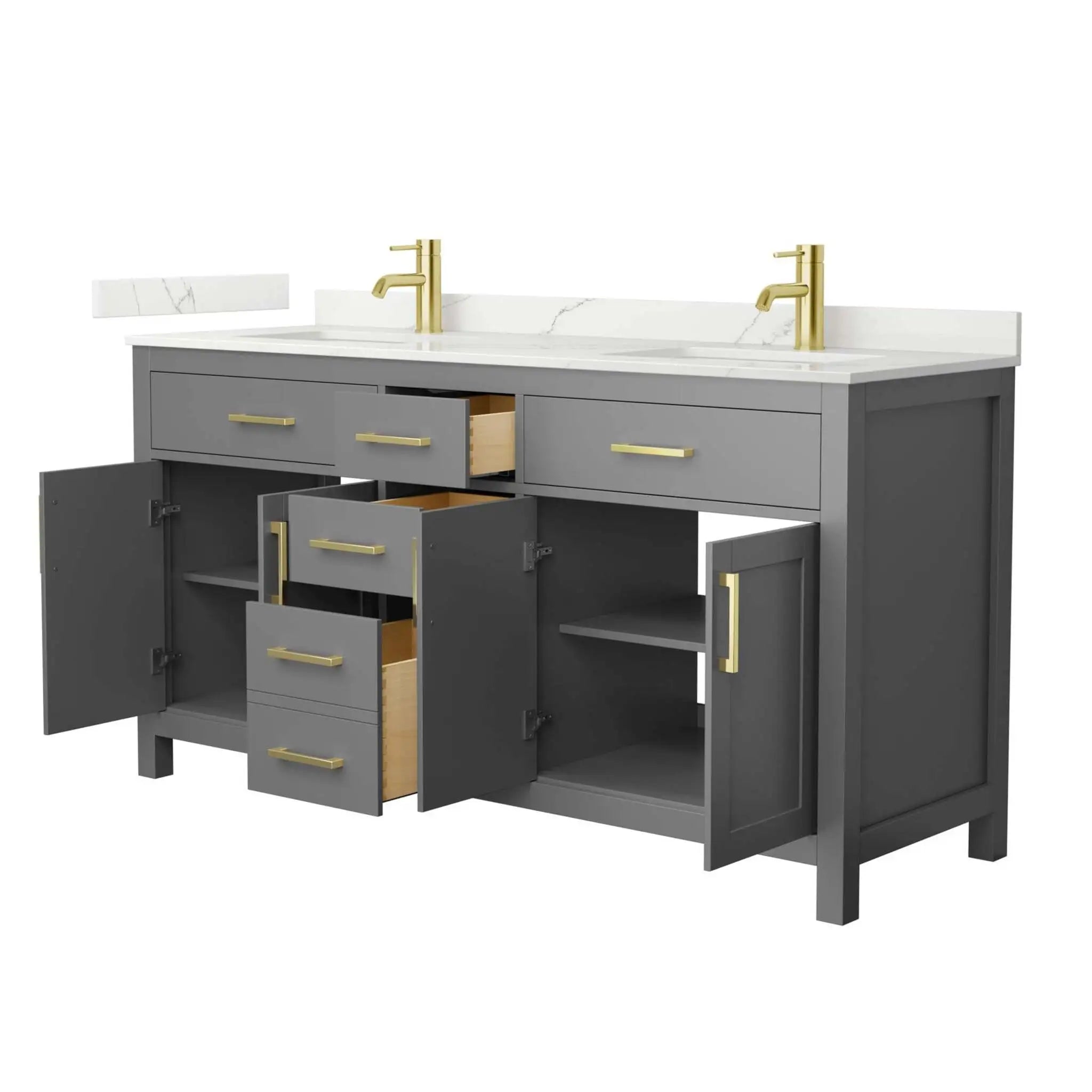 66" Beckett Double Bathroom Vanity in Dark Gray with Brushed Gold Trim by Wyndham