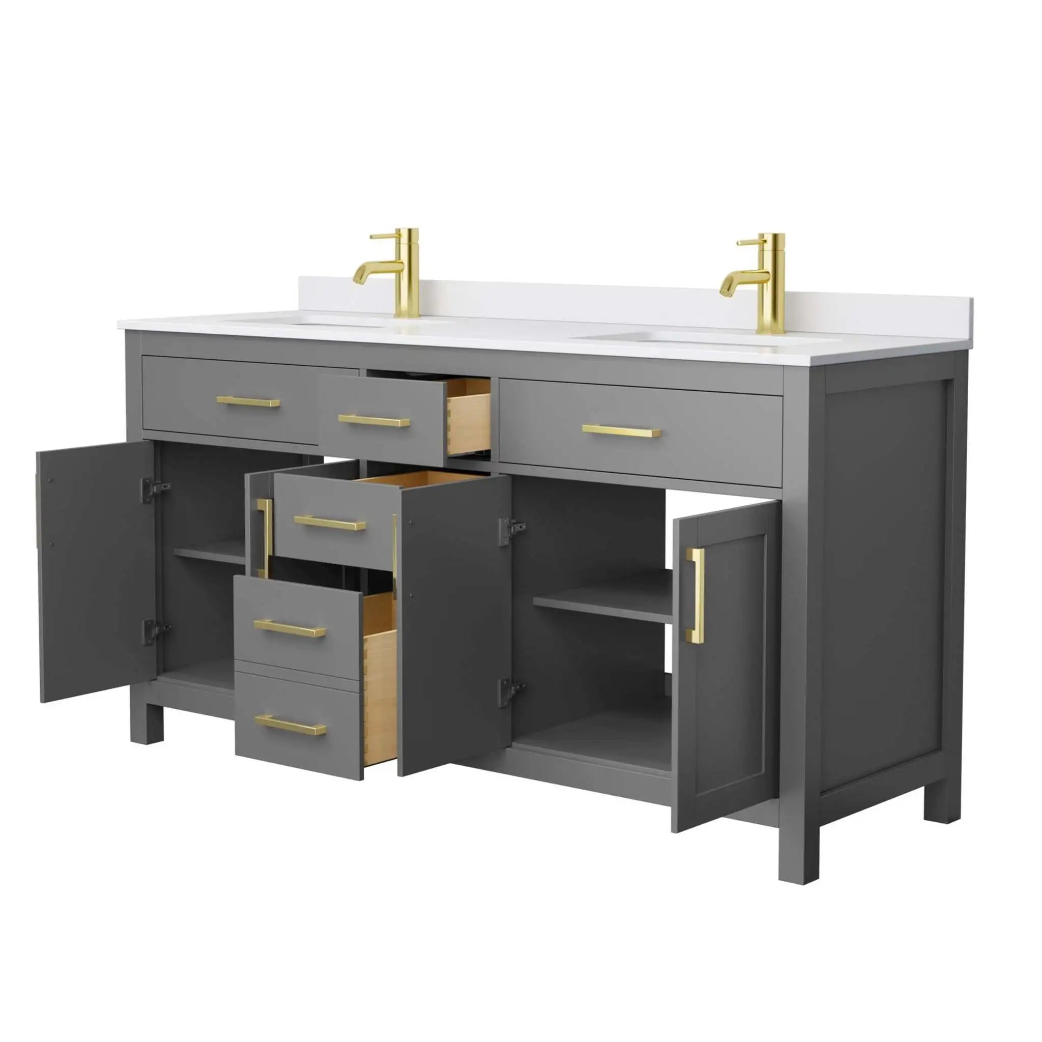 66" Beckett Double Bathroom Vanity in Dark Gray with Brushed Gold Trim by Wyndham