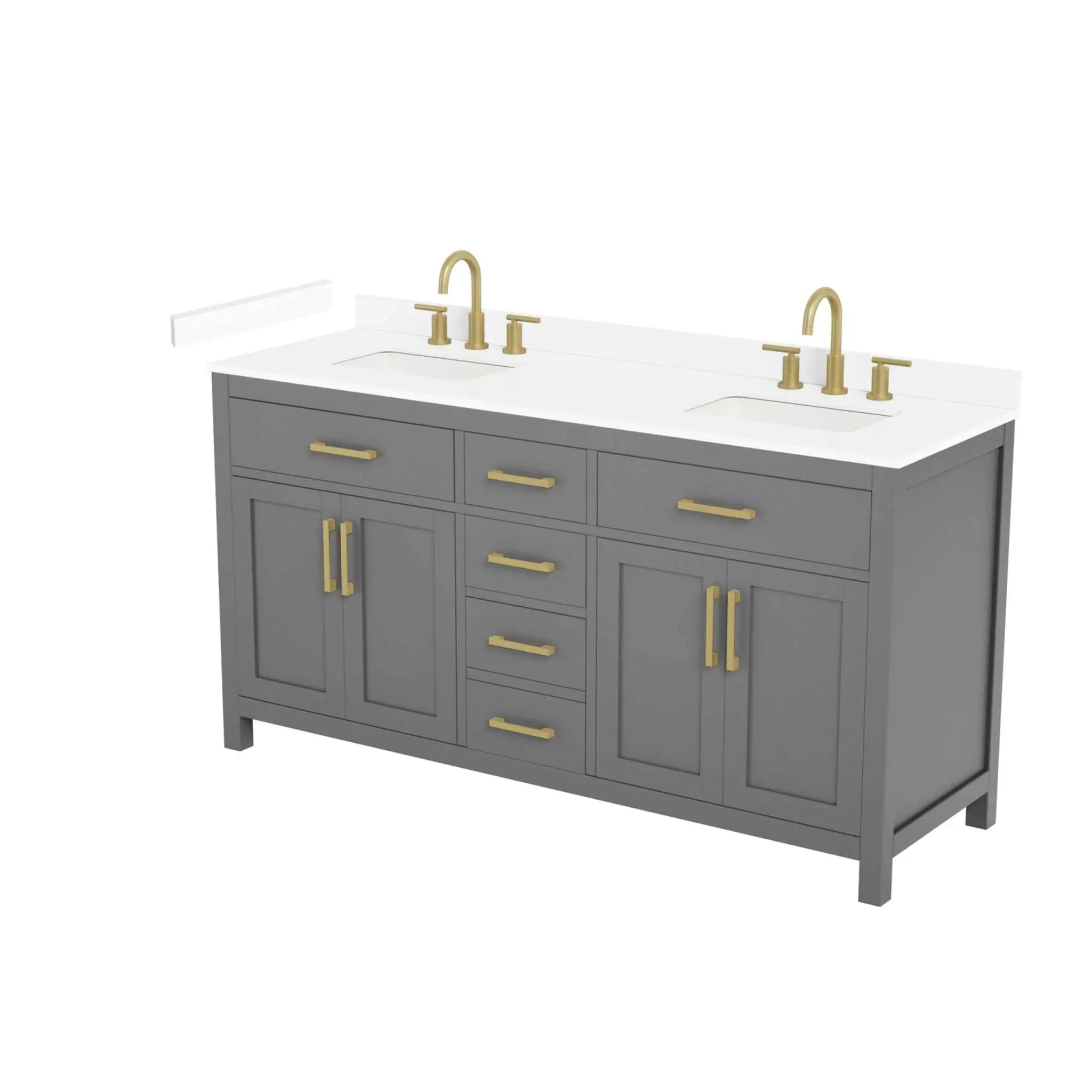 66" Beckett Double Bathroom Vanity in Dark Gray with Brushed Gold Trim by Wyndham