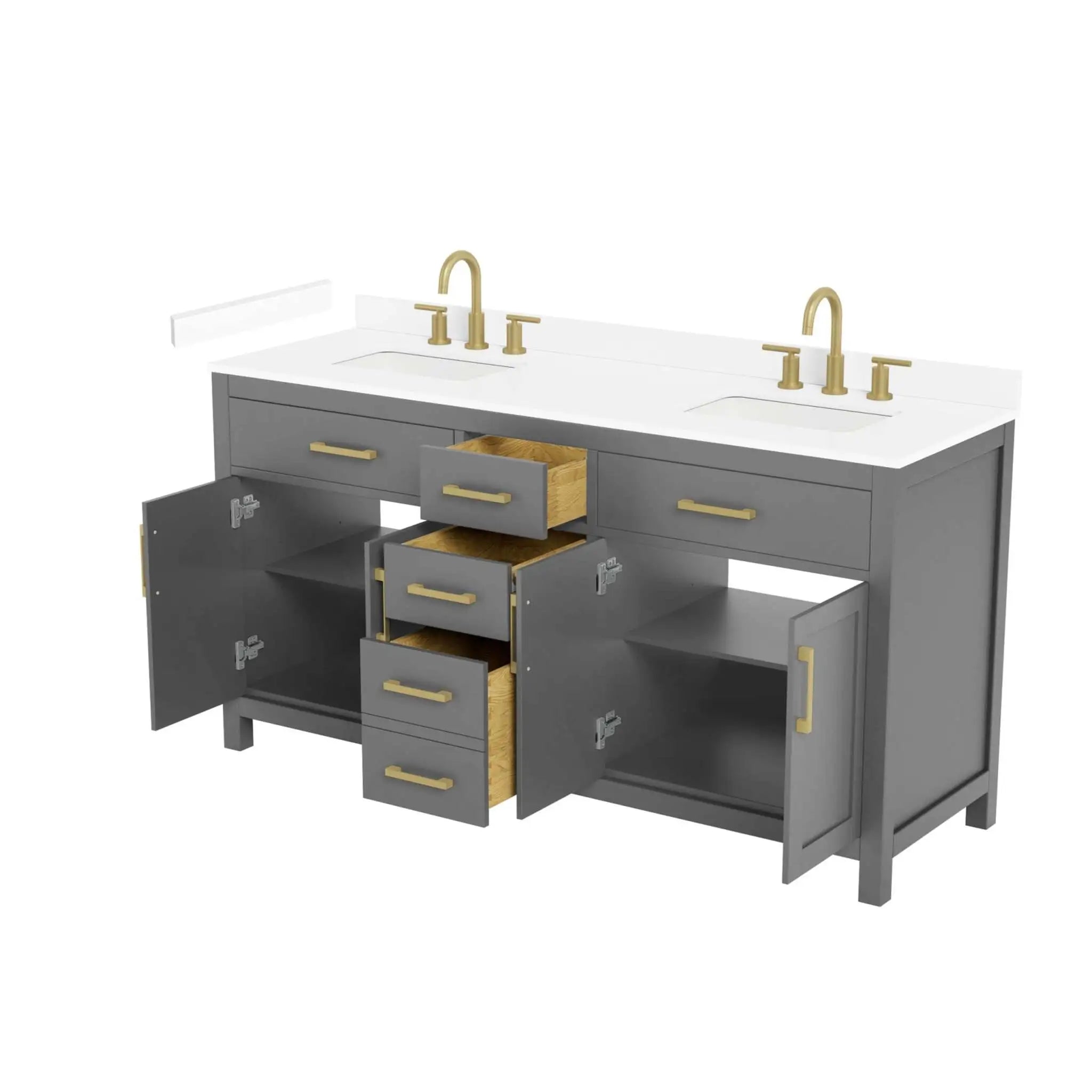 66" Beckett Double Bathroom Vanity in Dark Gray with Brushed Gold Trim by Wyndham
