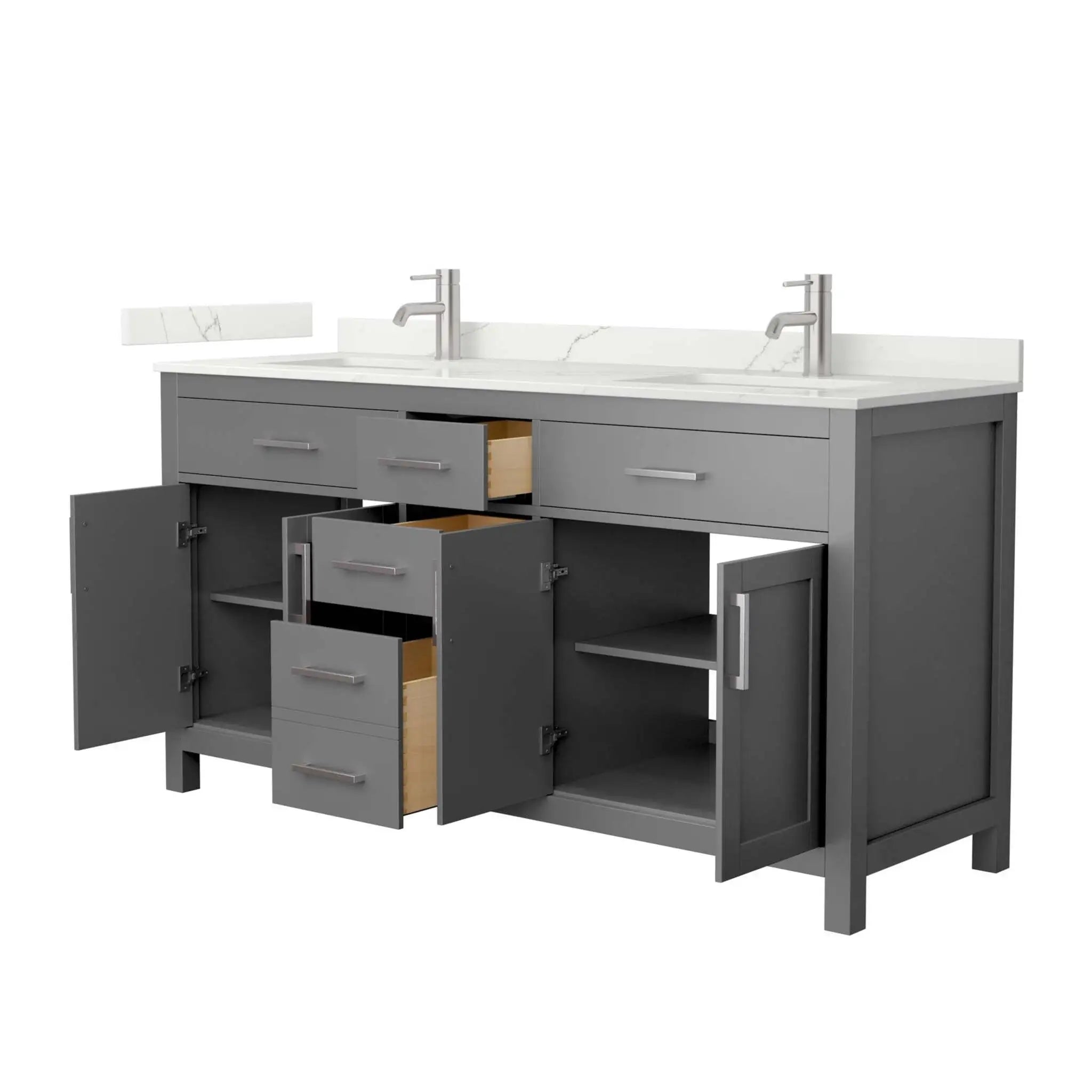 66" Beckett Double Bathroom Vanity in Dark Gray with Brushed Nickel Trim by Wyndham
