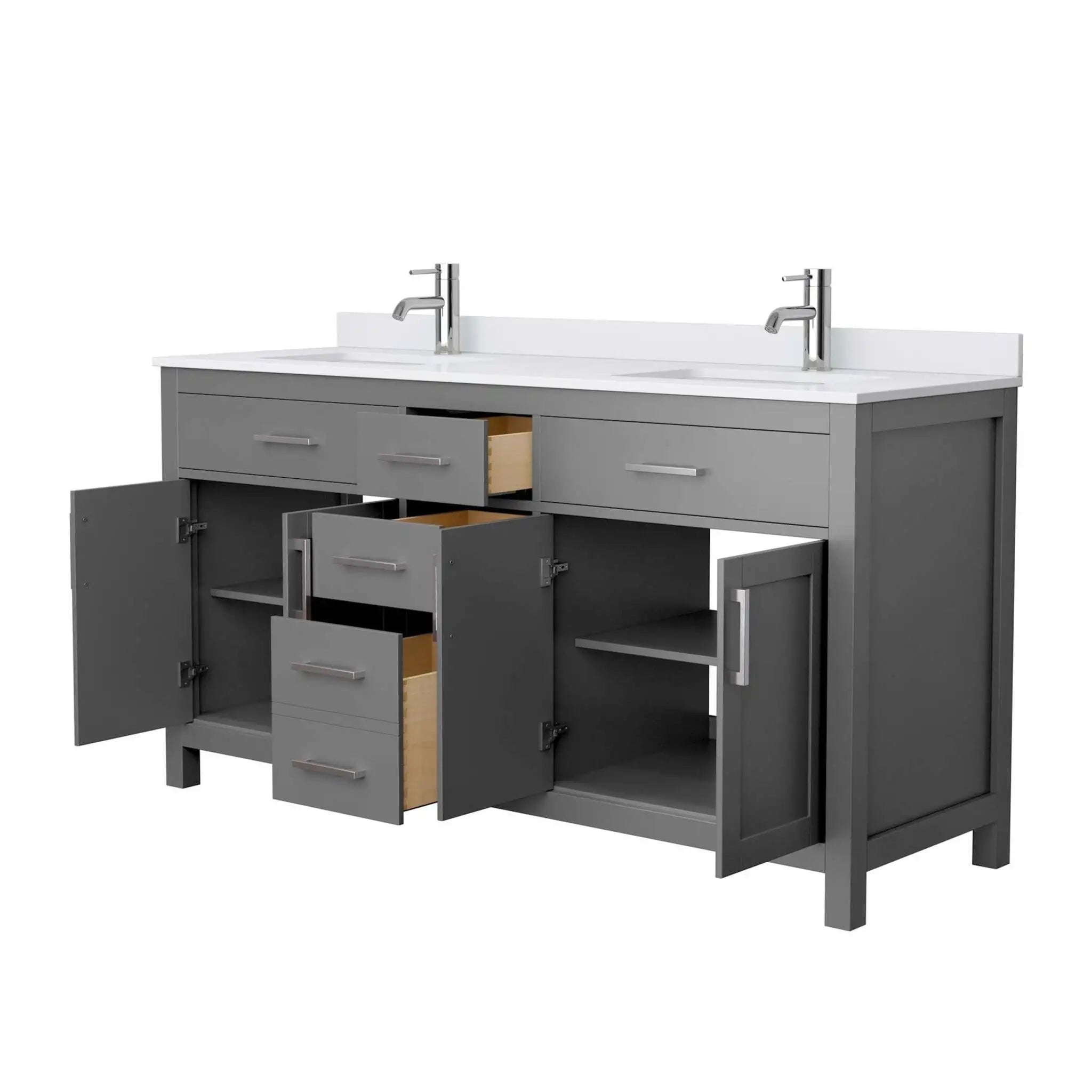 66" Beckett Double Bathroom Vanity in Dark Gray with Brushed Nickel Trim by Wyndham