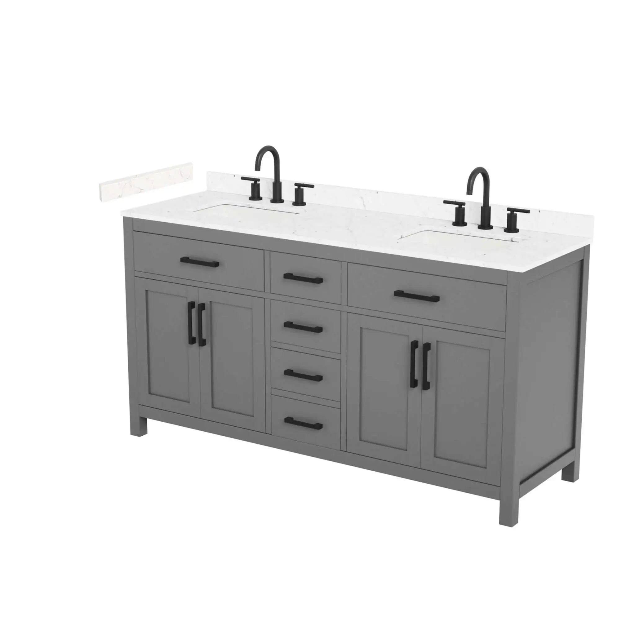 66" Beckett Double Bathroom Vanity in Dark Gray with Matte Black Trim by Wyndham